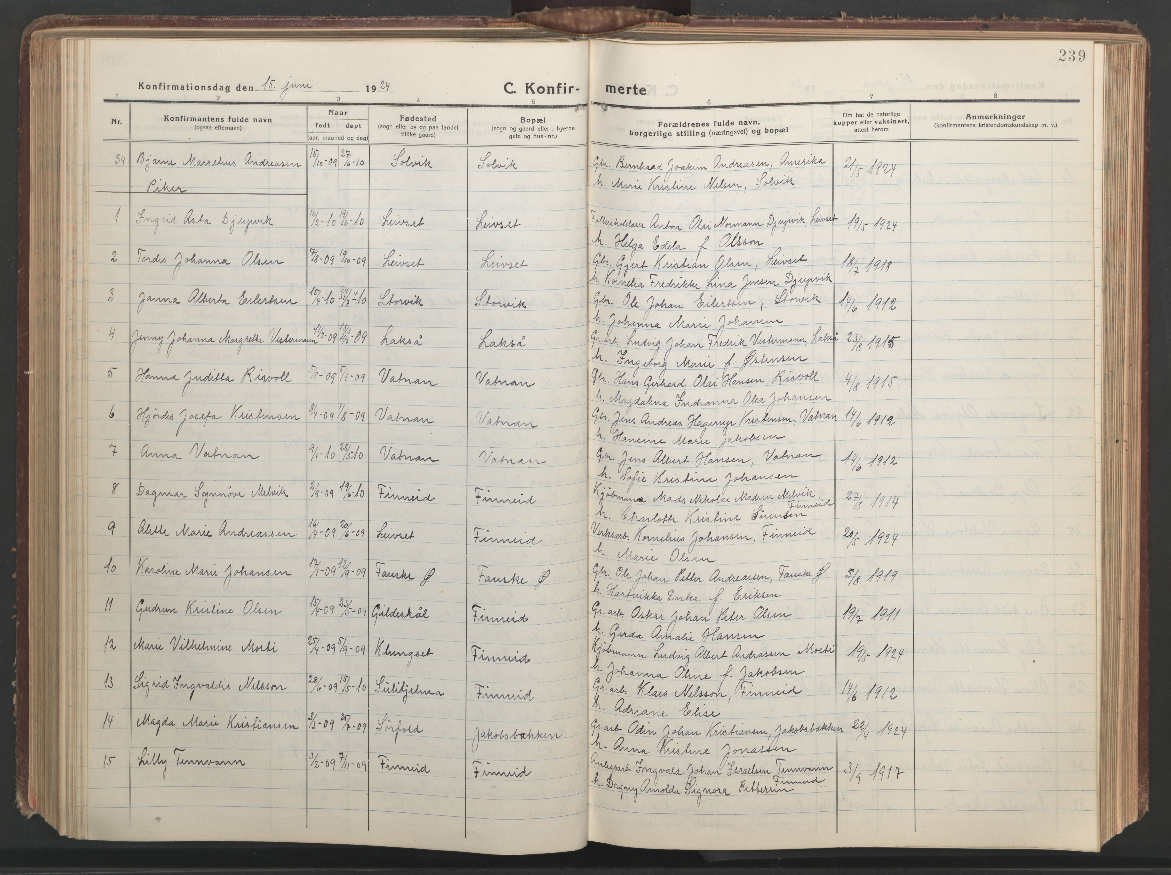 Ministerialprotokoller, klokkerbøker og fødselsregistre - Nordland, AV/SAT-A-1459/849/L0700: Parish register (copy) no. 849C01, 1919-1946, p. 239