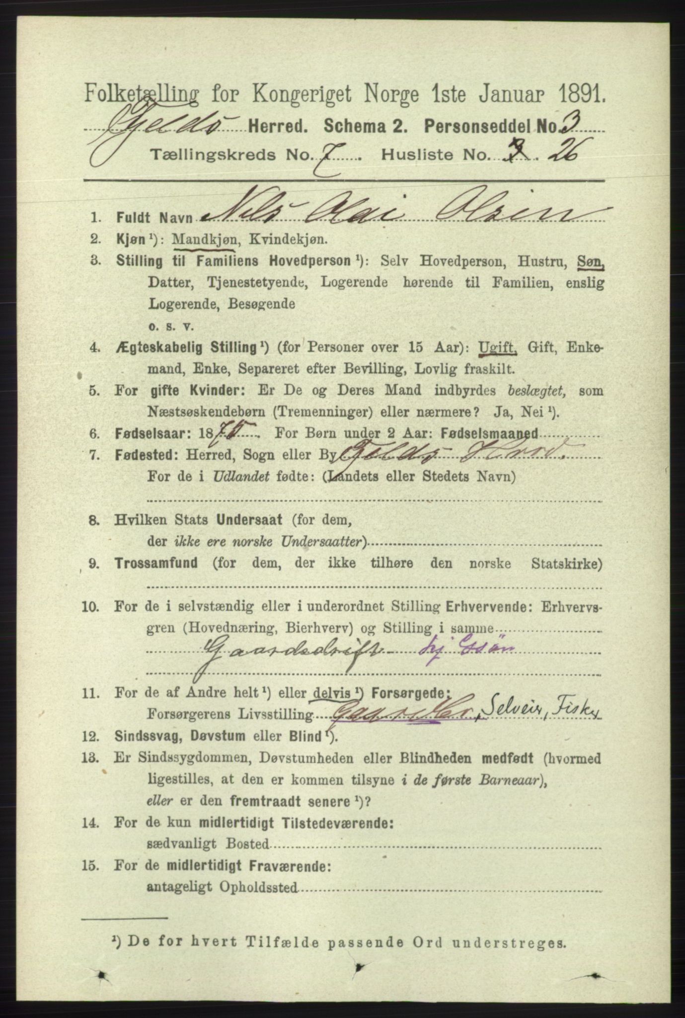 RA, 1891 census for 1246 Fjell, 1891, p. 3574