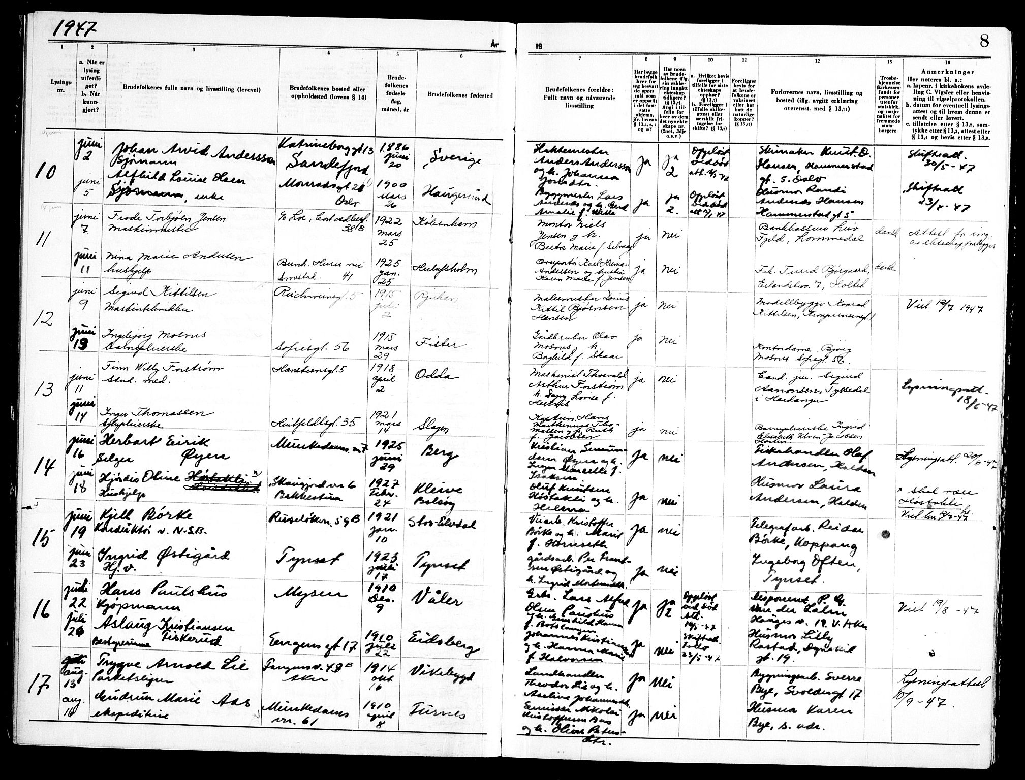 Piperviken prestekontor Kirkebøker, SAO/A-10874/H/L0003: Banns register no. 3, 1945-1959, p. 8