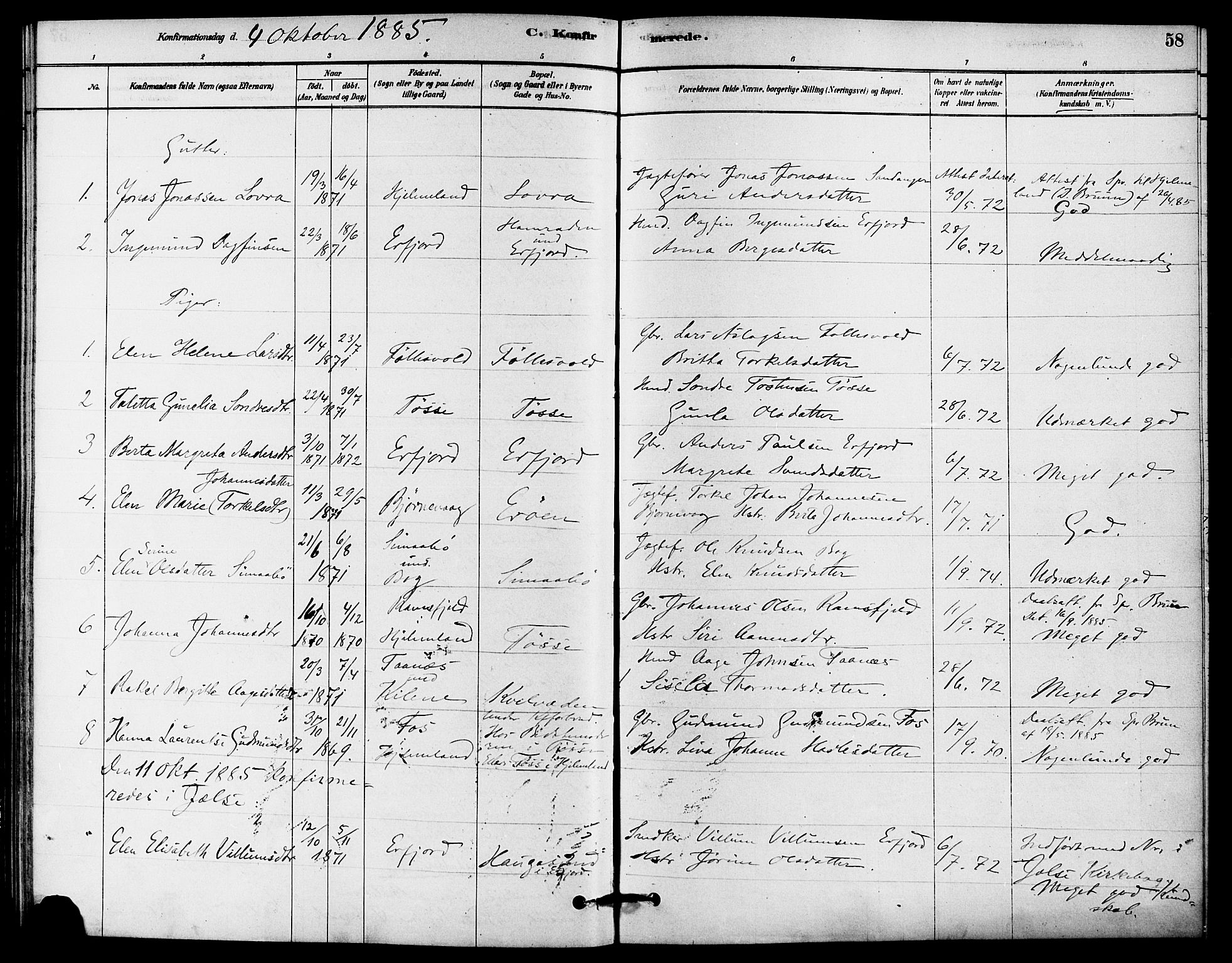 Jelsa sokneprestkontor, SAST/A-101842/01/IV: Parish register (official) no. A 9, 1878-1898, p. 58