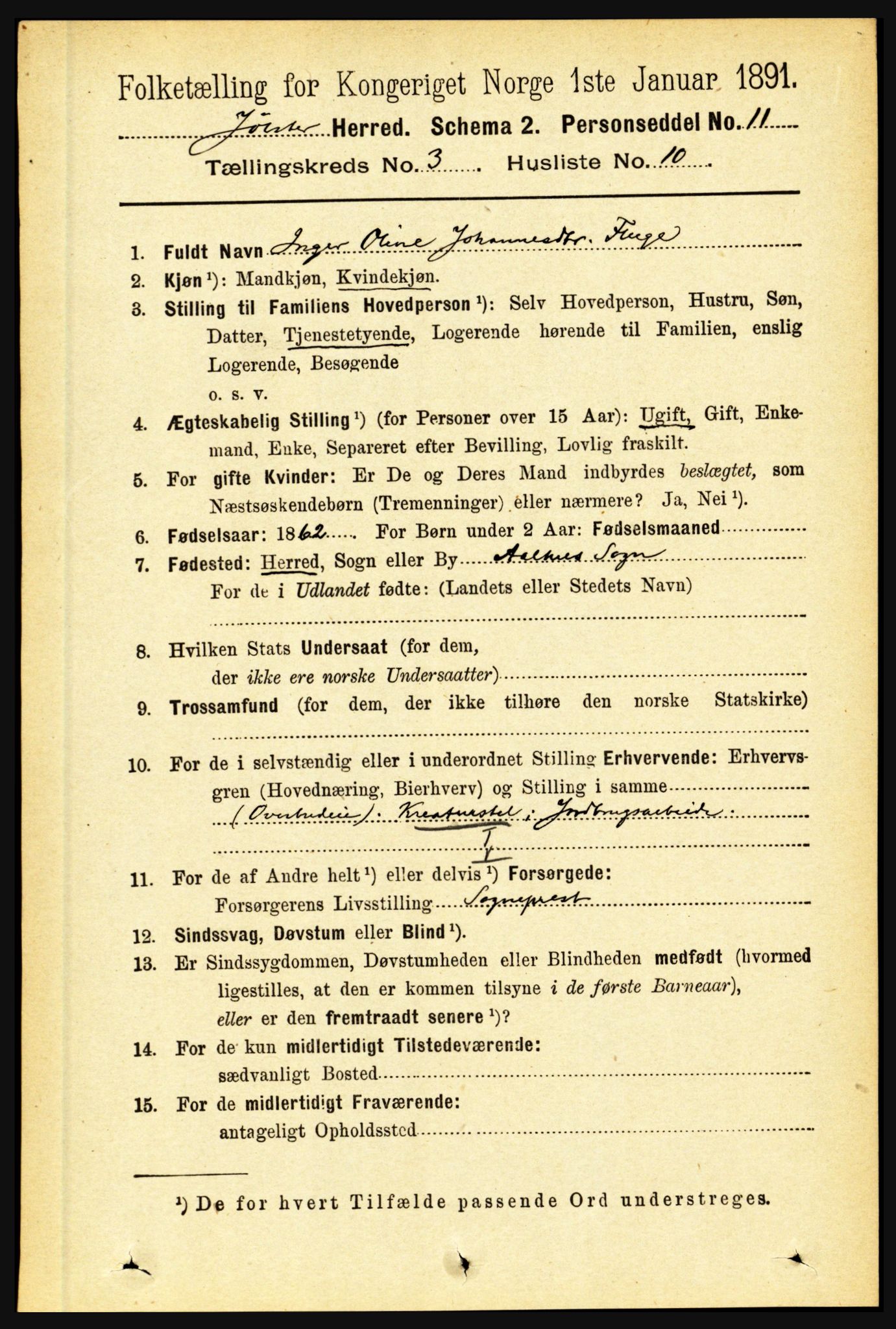 RA, 1891 census for 1431 Jølster, 1891, p. 1041