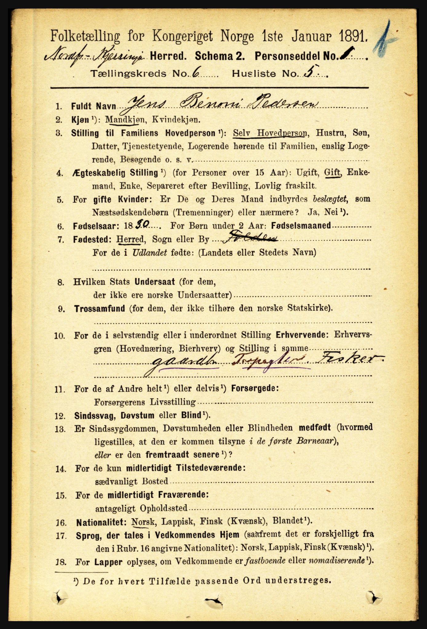 RA, 1891 census for 1846 Nordfold-Kjerringøy, 1891, p. 1430