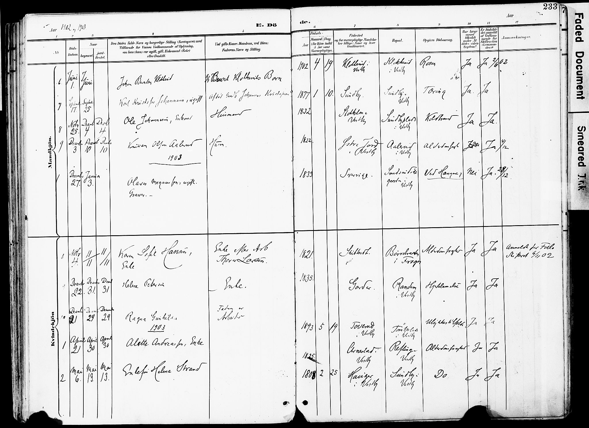 Vestby prestekontor Kirkebøker, SAO/A-10893/F/Fa/L0010: Parish register (official) no. I 10, 1900-1926, p. 233