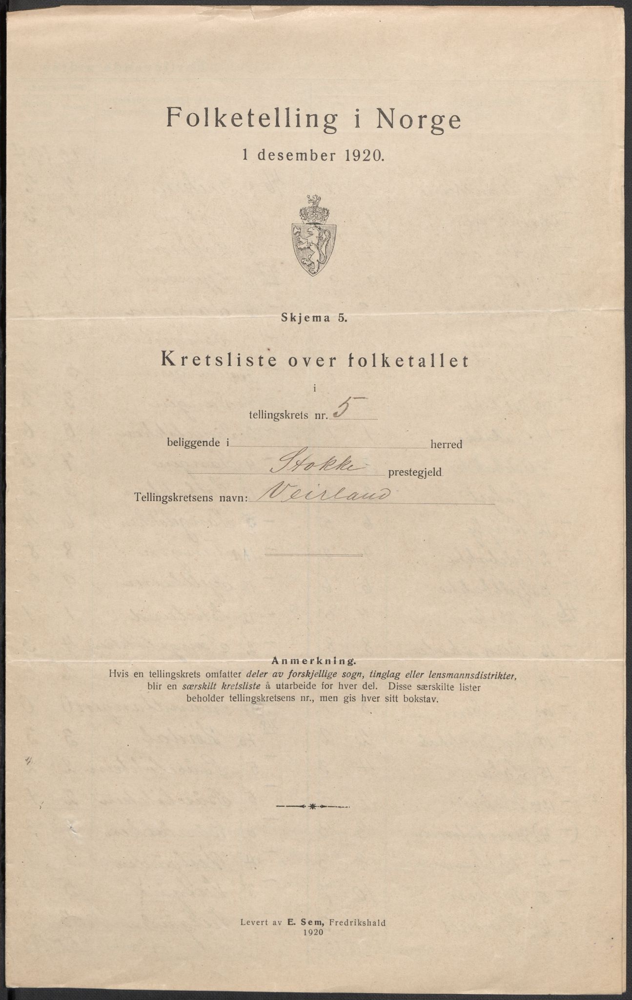 SAKO, 1920 census for Stokke, 1920, p. 24