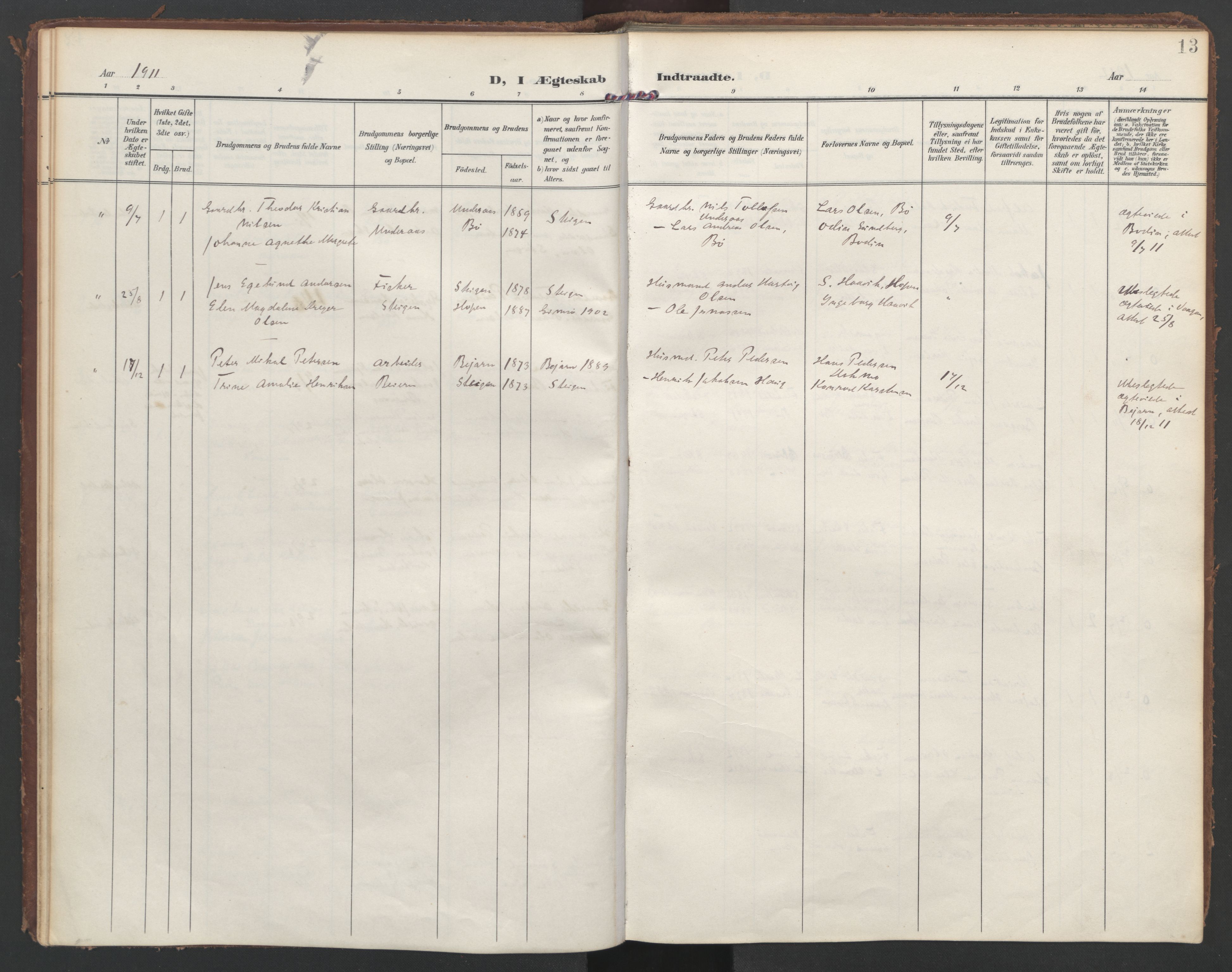 Ministerialprotokoller, klokkerbøker og fødselsregistre - Nordland, SAT/A-1459/855/L0806: Parish register (official) no. 855A14, 1906-1922, p. 13