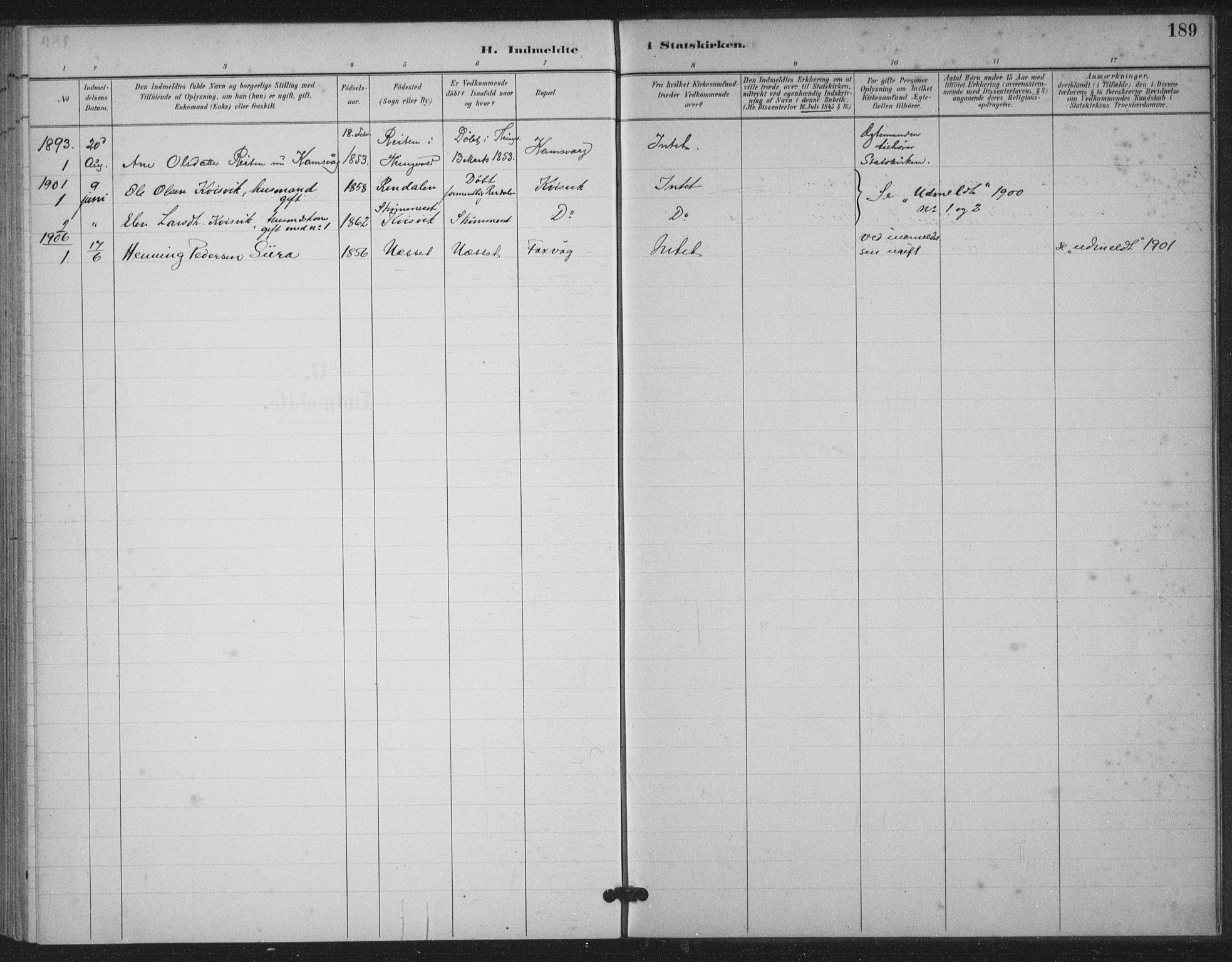 Ministerialprotokoller, klokkerbøker og fødselsregistre - Møre og Romsdal, AV/SAT-A-1454/587/L1000: Parish register (official) no. 587A02, 1887-1910, p. 189