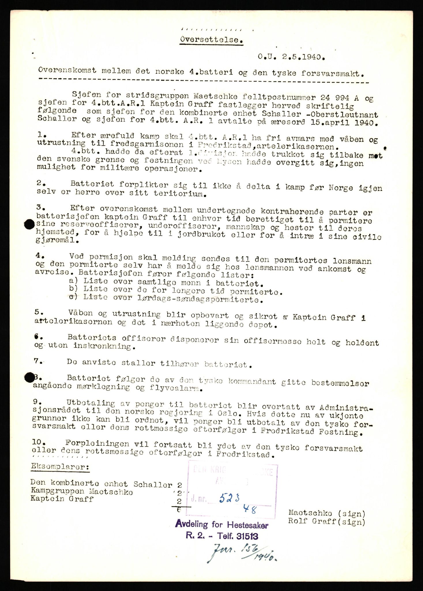 Forsvaret, Forsvarets krigshistoriske avdeling, AV/RA-RAFA-2017/Y/Yf/L0198: II-C-11-2100  -  Kapitulasjonen i 1940, 1940, p. 370