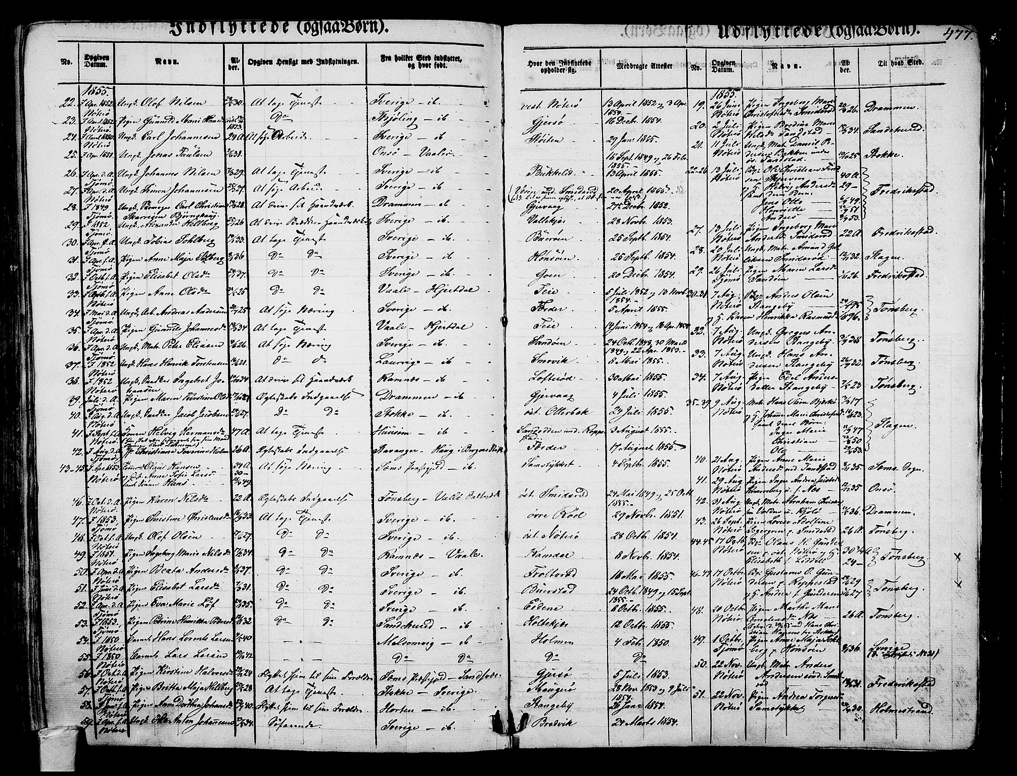 Nøtterøy kirkebøker, AV/SAKO-A-354/G/Ga/L0001: Parish register (copy) no. I 1, 1844-1859, p. 477