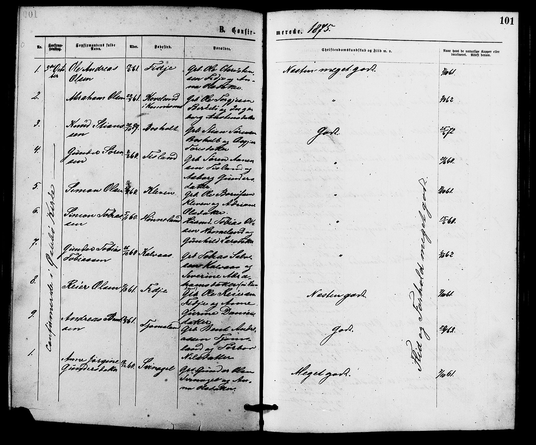 Holum sokneprestkontor, SAK/1111-0022/F/Fa/Fab/L0006: Parish register (official) no. A 6, 1875-1886, p. 101