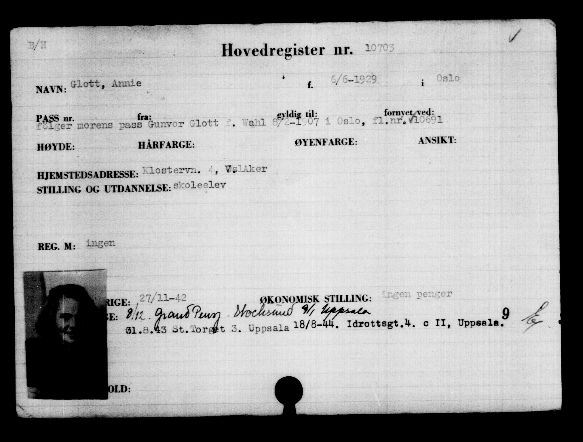 Utenriksstasjonene, Legasjonen i Stockholm, Flyktningkontoret, AV/RA-S-6753/V/Va/L0006: Kjesäterkartoteket, flyktninger med registreringsnr. 9400-12711, 1940-1945, p. 1504