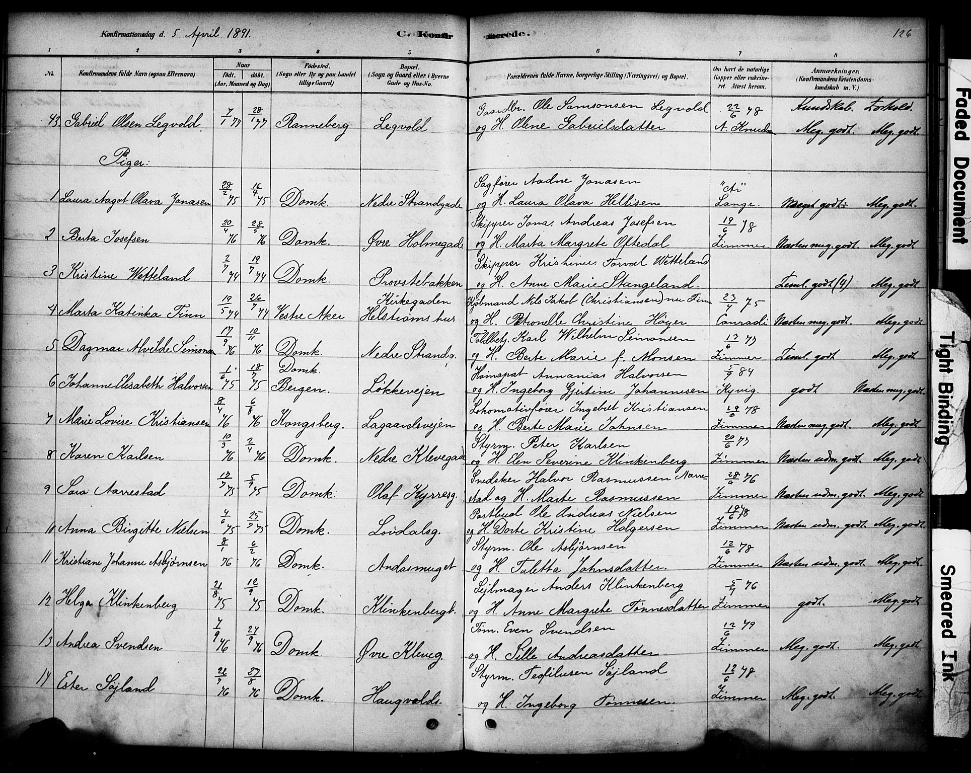 Domkirken sokneprestkontor, AV/SAST-A-101812/001/30/30BA/L0028: Parish register (official) no. A 27, 1878-1896, p. 126