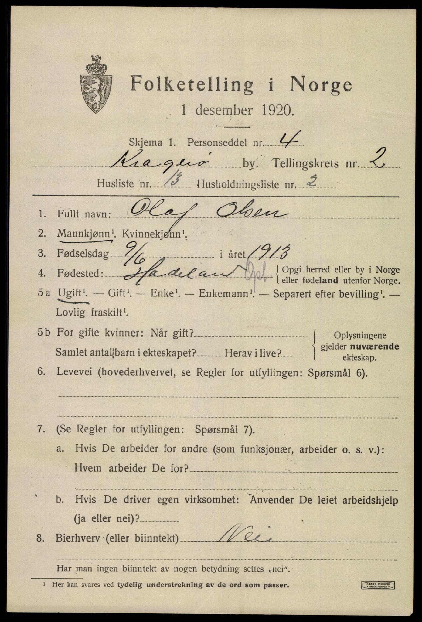 SAKO, 1920 census for Kragerø, 1920, p. 5471