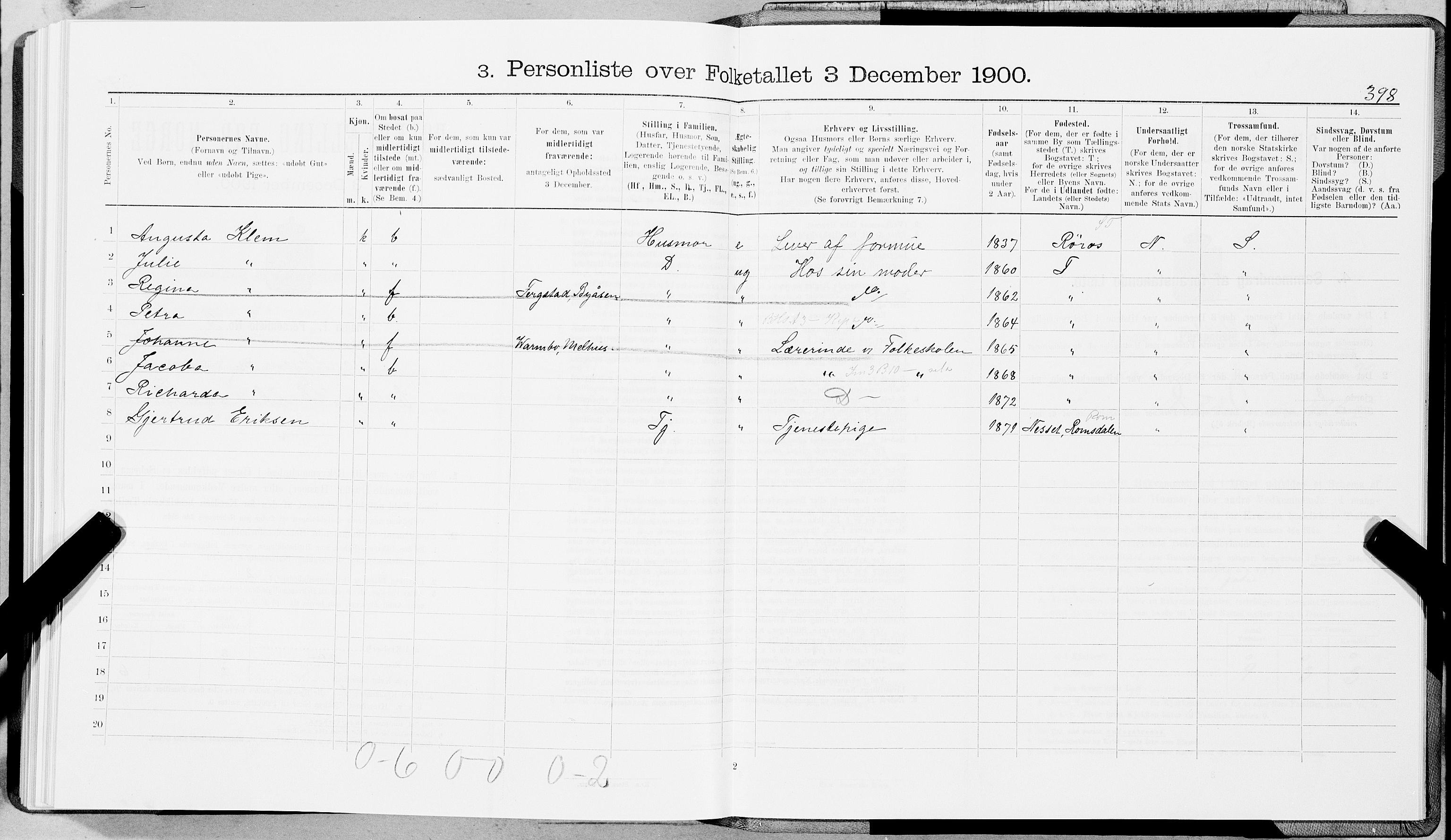 SAT, 1900 census for Trondheim, 1900, p. 5297