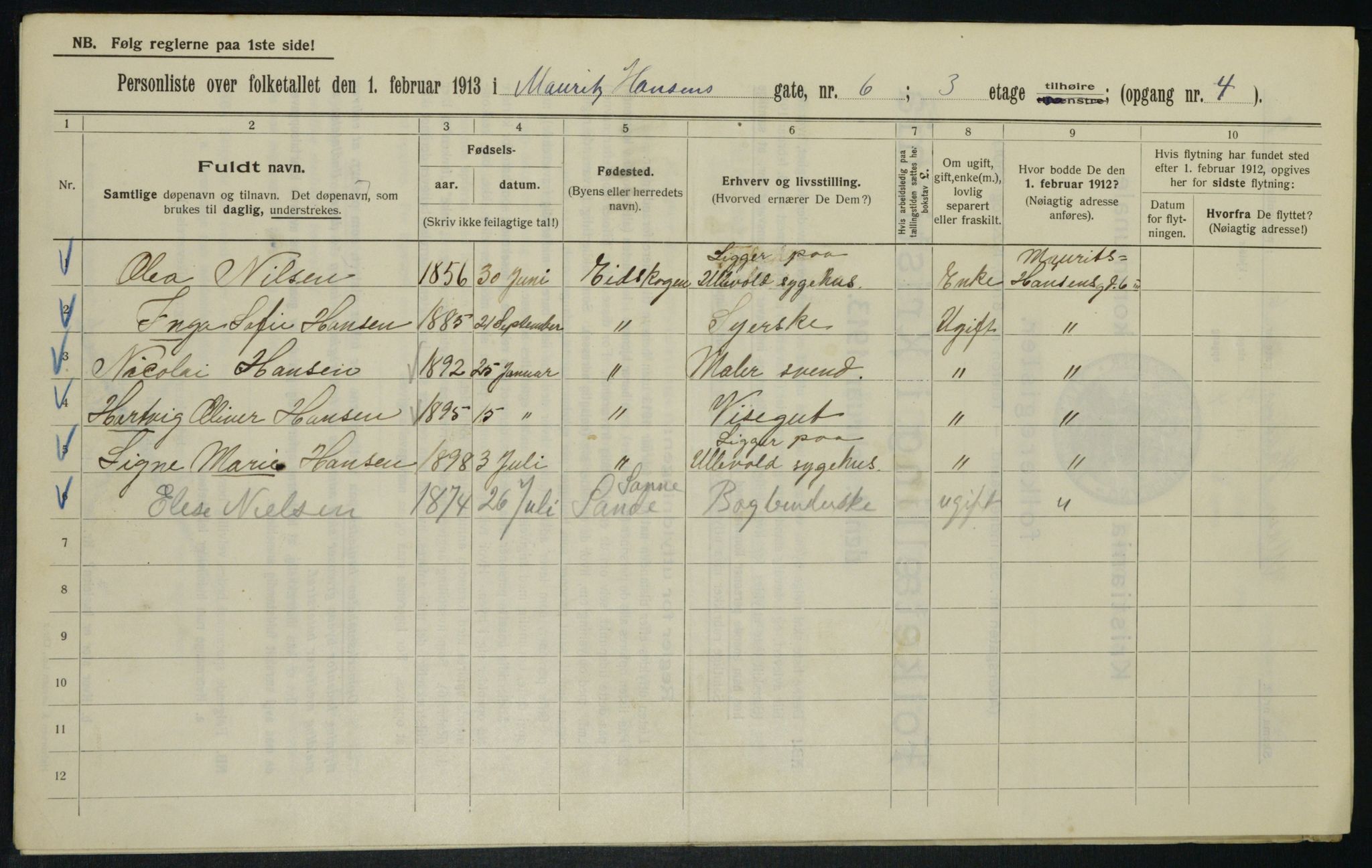 OBA, Municipal Census 1913 for Kristiania, 1913, p. 64830