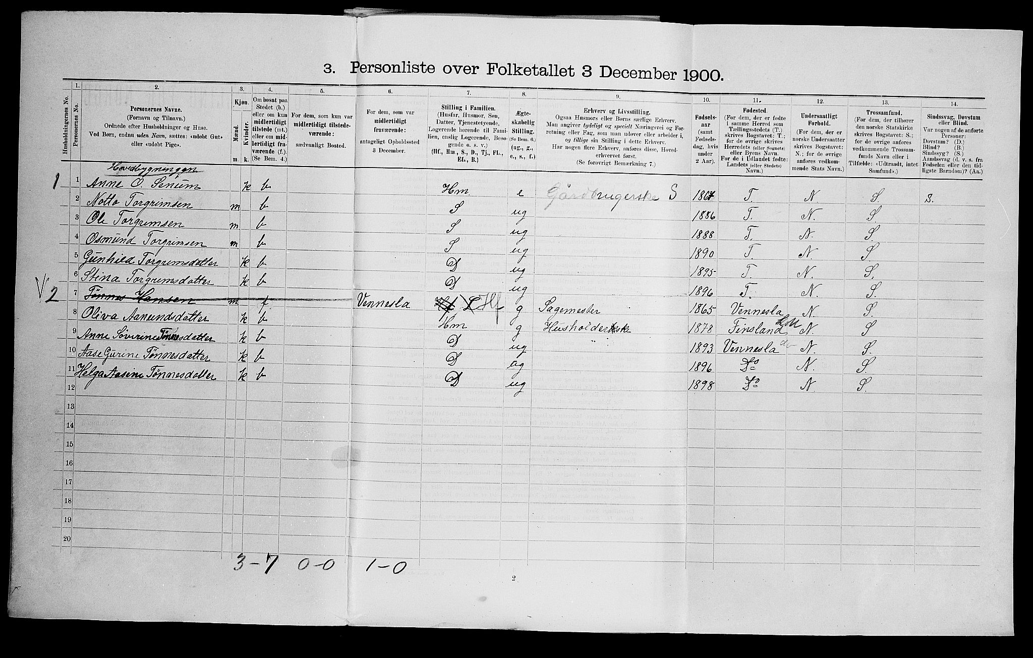SAK, 1900 census for Hornnes, 1900, p. 29