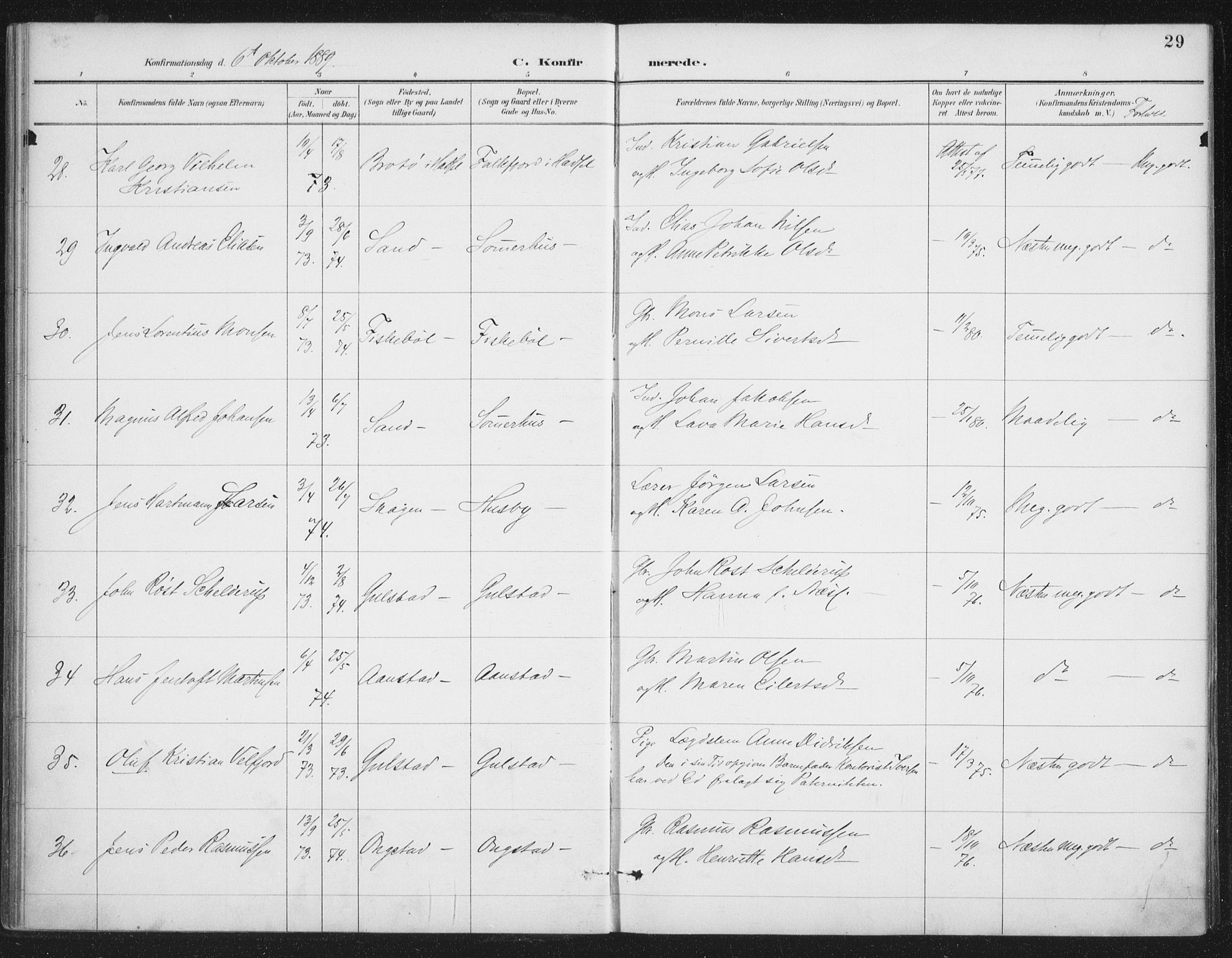 Ministerialprotokoller, klokkerbøker og fødselsregistre - Nordland, AV/SAT-A-1459/888/L1245: Parish register (official) no. 888A11, 1888-1900, p. 29