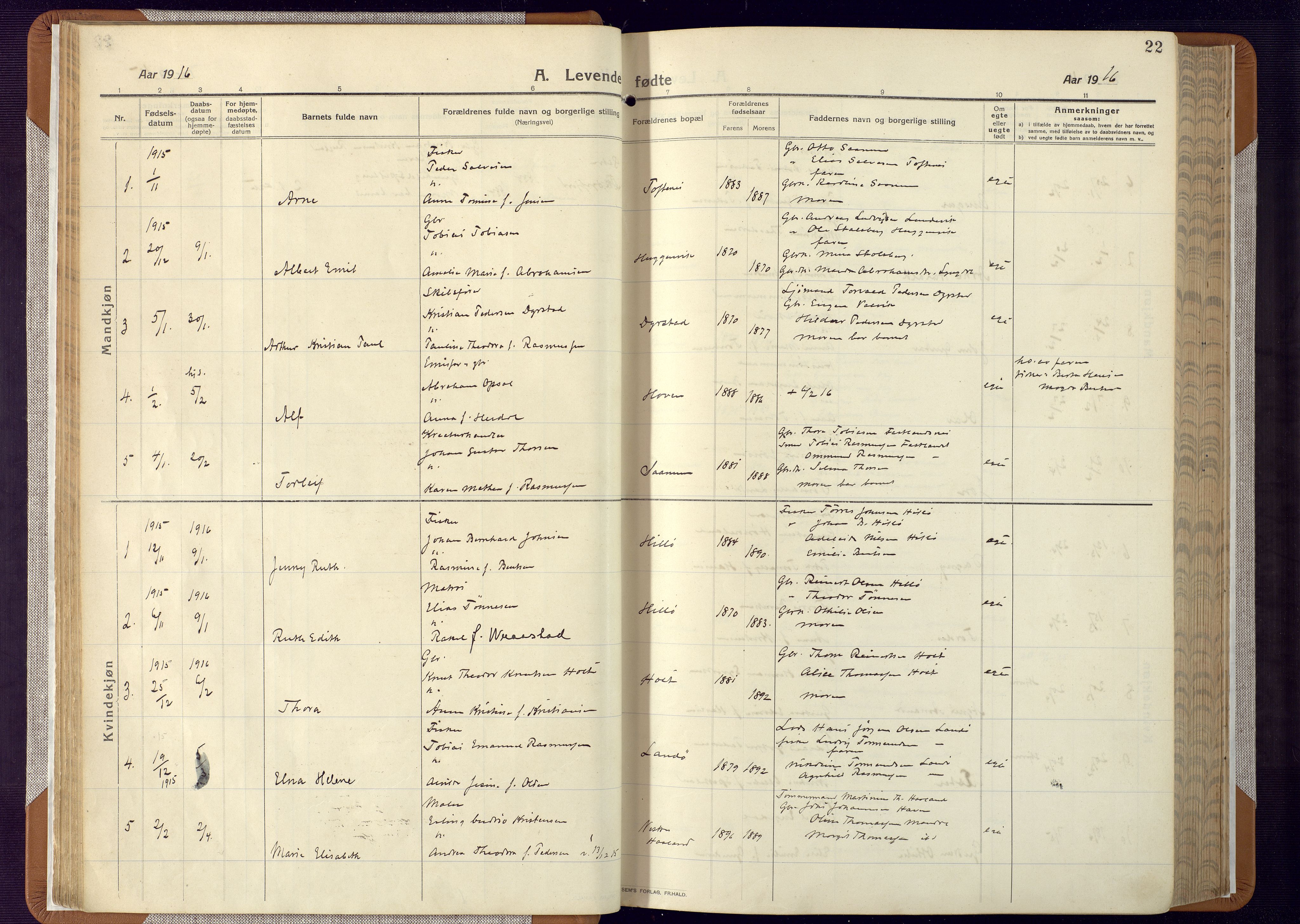 Mandal sokneprestkontor, SAK/1111-0030/F/Fa/Faa/L0022: Parish register (official) no. A 22, 1913-1925, p. 22