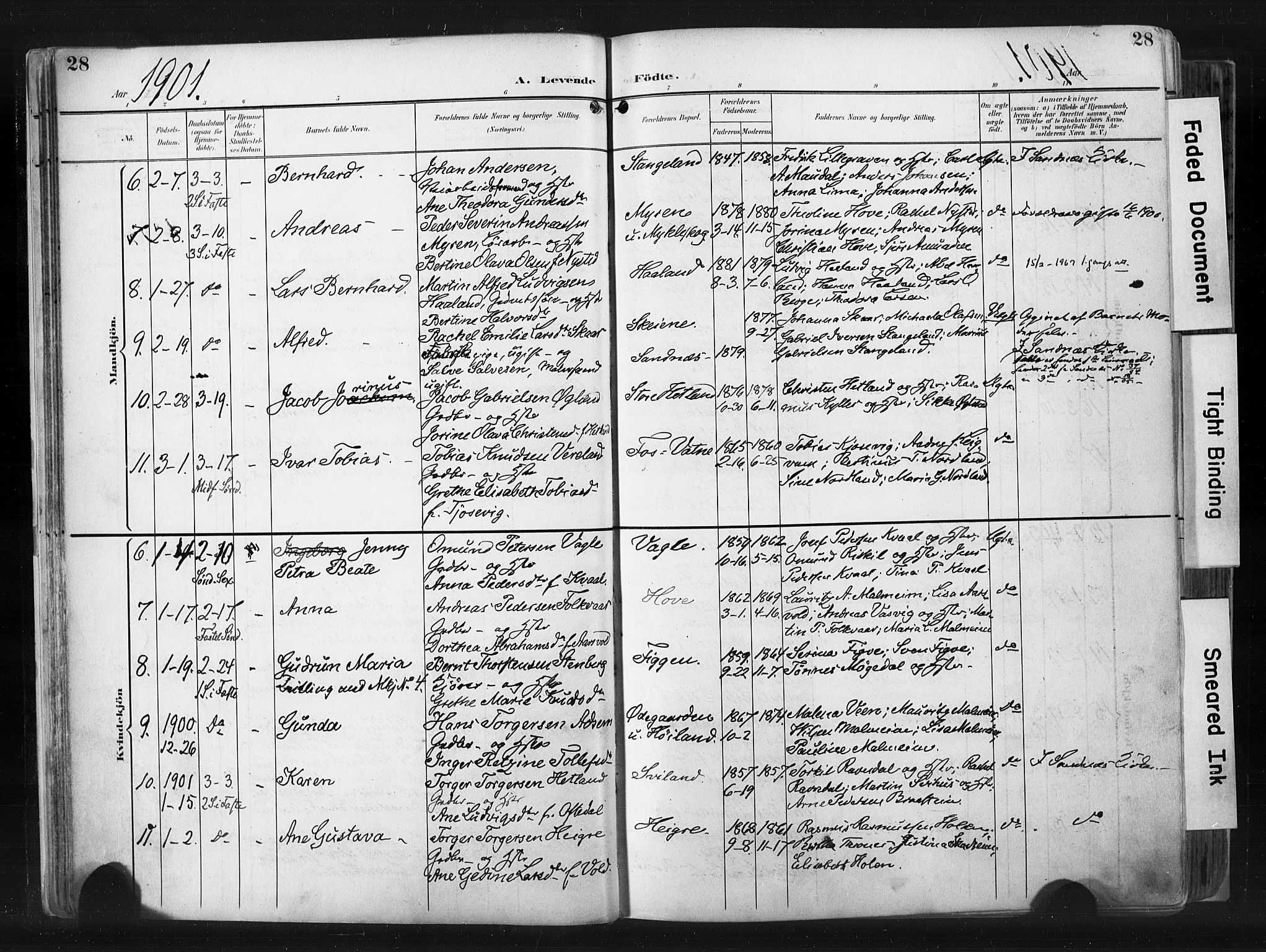 Høyland sokneprestkontor, SAST/A-101799/001/30BA/L0015: Parish register (official) no. A 14, 1899-1911, p. 28