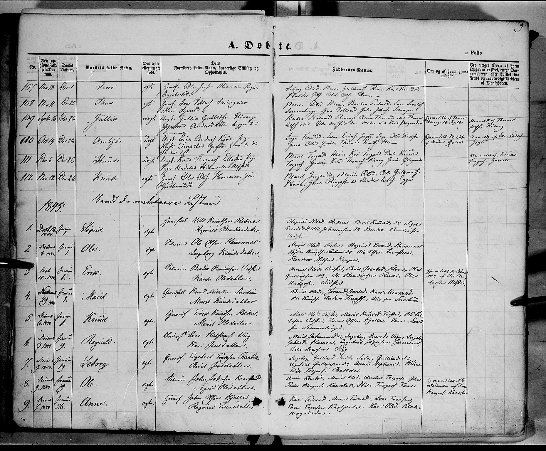 Vestre Slidre prestekontor, SAH/PREST-136/H/Ha/Haa/L0001: Parish register (official) no. 1, 1844-1855, p. 9