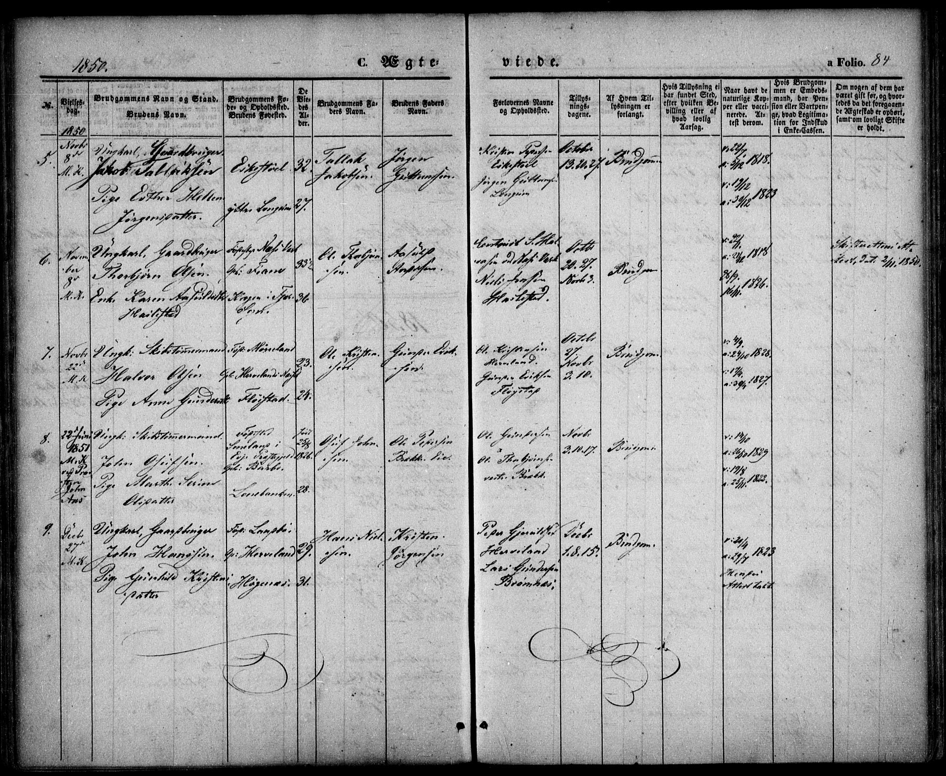 Austre Moland sokneprestkontor, AV/SAK-1111-0001/F/Fa/Faa/L0007: Parish register (official) no. A 7, 1847-1857, p. 84