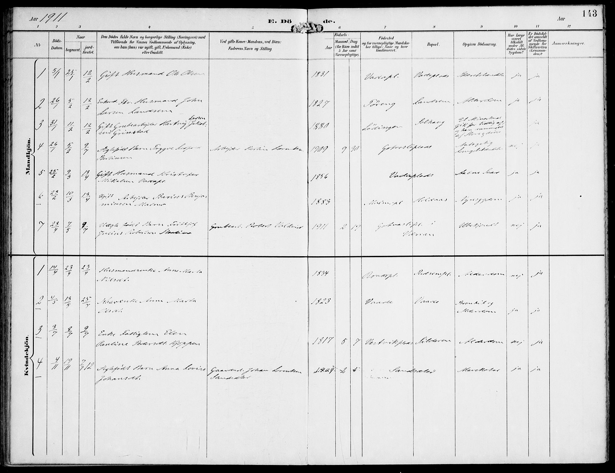 Ministerialprotokoller, klokkerbøker og fødselsregistre - Nord-Trøndelag, SAT/A-1458/745/L0430: Parish register (official) no. 745A02, 1895-1913, p. 143