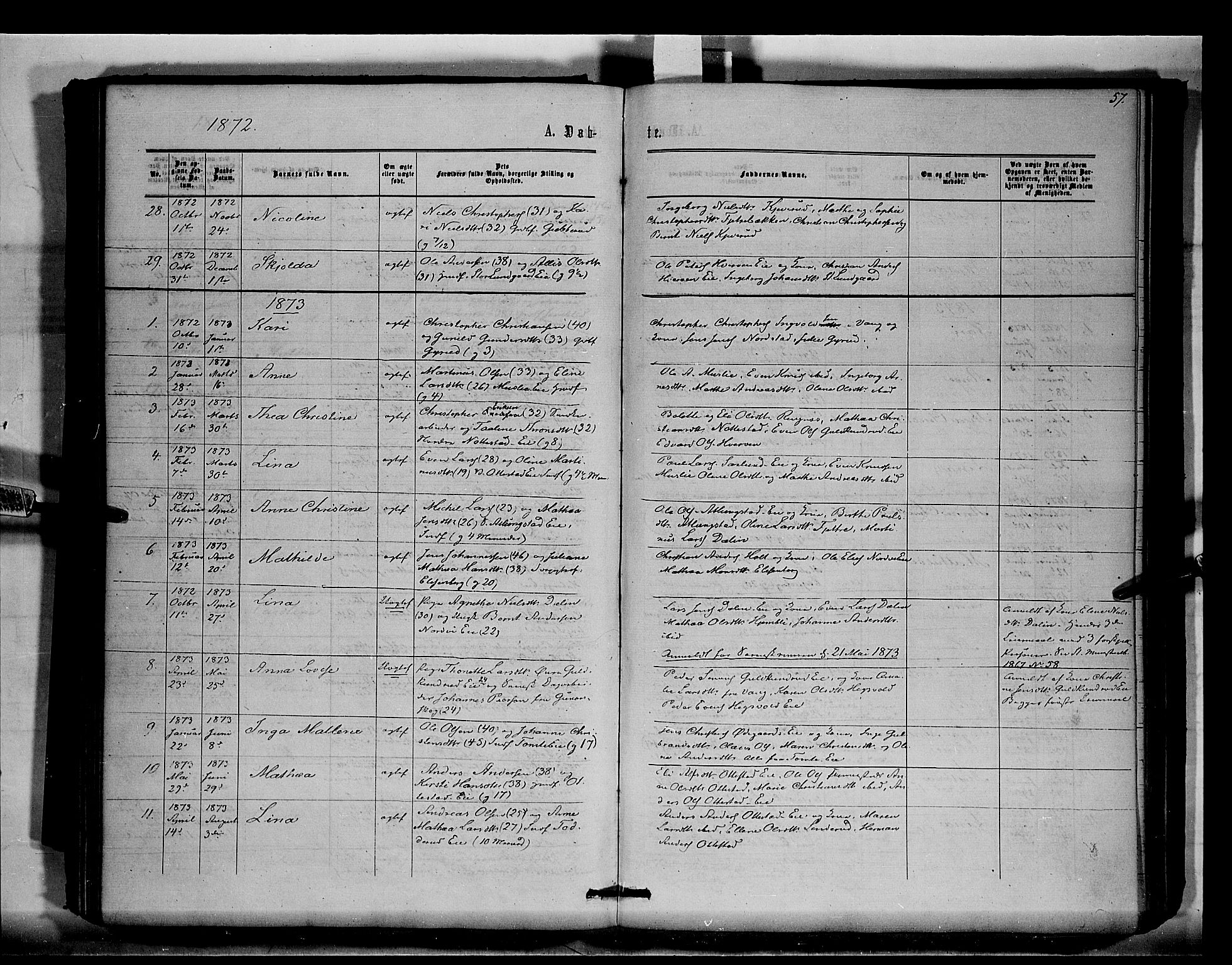 Stange prestekontor, SAH/PREST-002/K/L0015: Parish register (official) no. 15, 1862-1879, p. 57