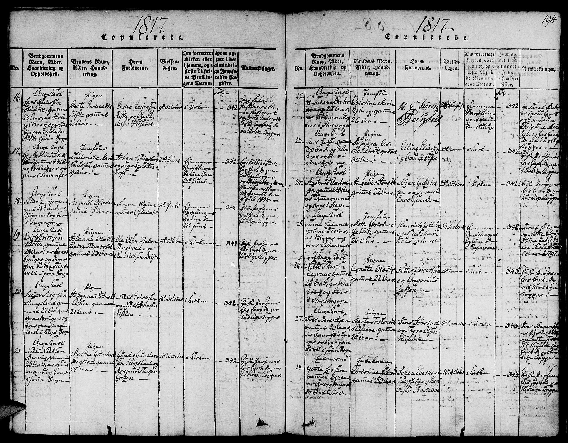 Domkirken sokneprestkontor, AV/SAST-A-101812/001/30/30BA/L0008: Parish register (official) no. A 8, 1816-1821, p. 194