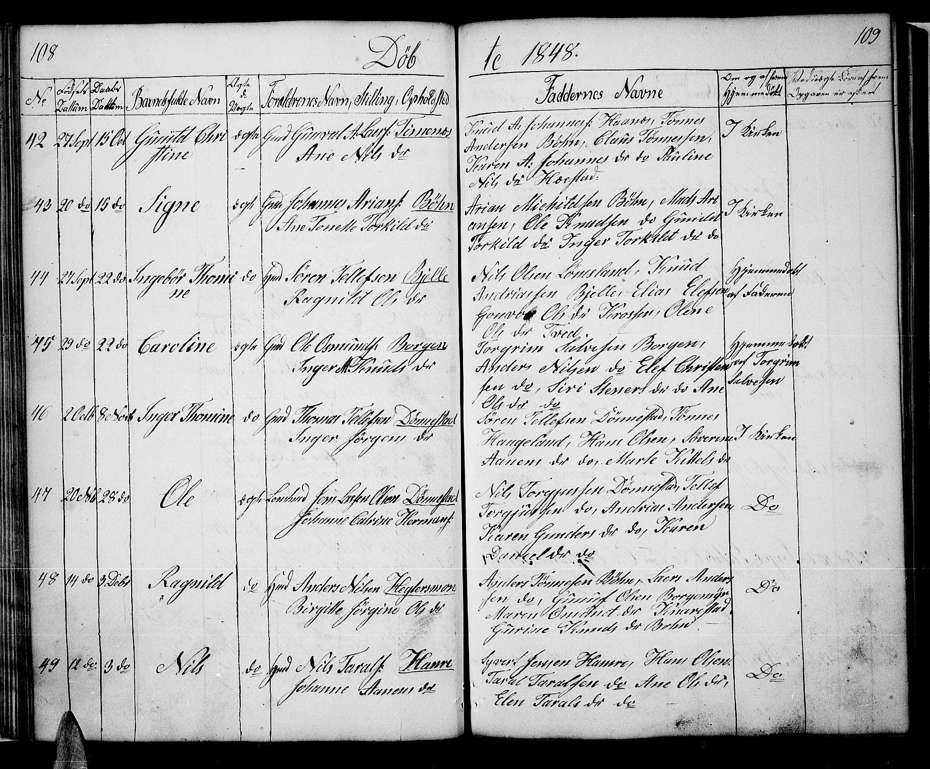 Tveit sokneprestkontor, AV/SAK-1111-0043/F/Fb/L0002: Parish register (copy) no. B 2, 1835-1854, p. 108-109