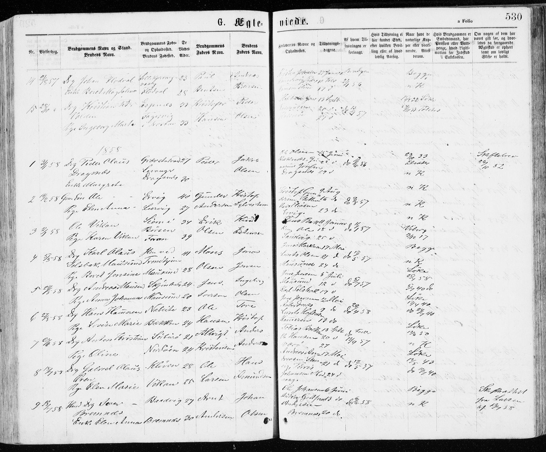 Ministerialprotokoller, klokkerbøker og fødselsregistre - Sør-Trøndelag, SAT/A-1456/640/L0576: Parish register (official) no. 640A01, 1846-1876, p. 530