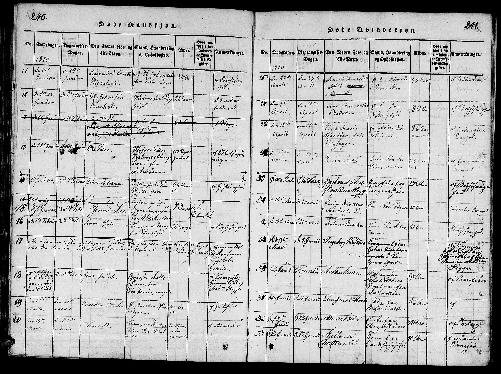 Ministerialprotokoller, klokkerbøker og fødselsregistre - Sør-Trøndelag, AV/SAT-A-1456/601/L0043: Parish register (official) no. 601A11, 1815-1821, p. 240-241