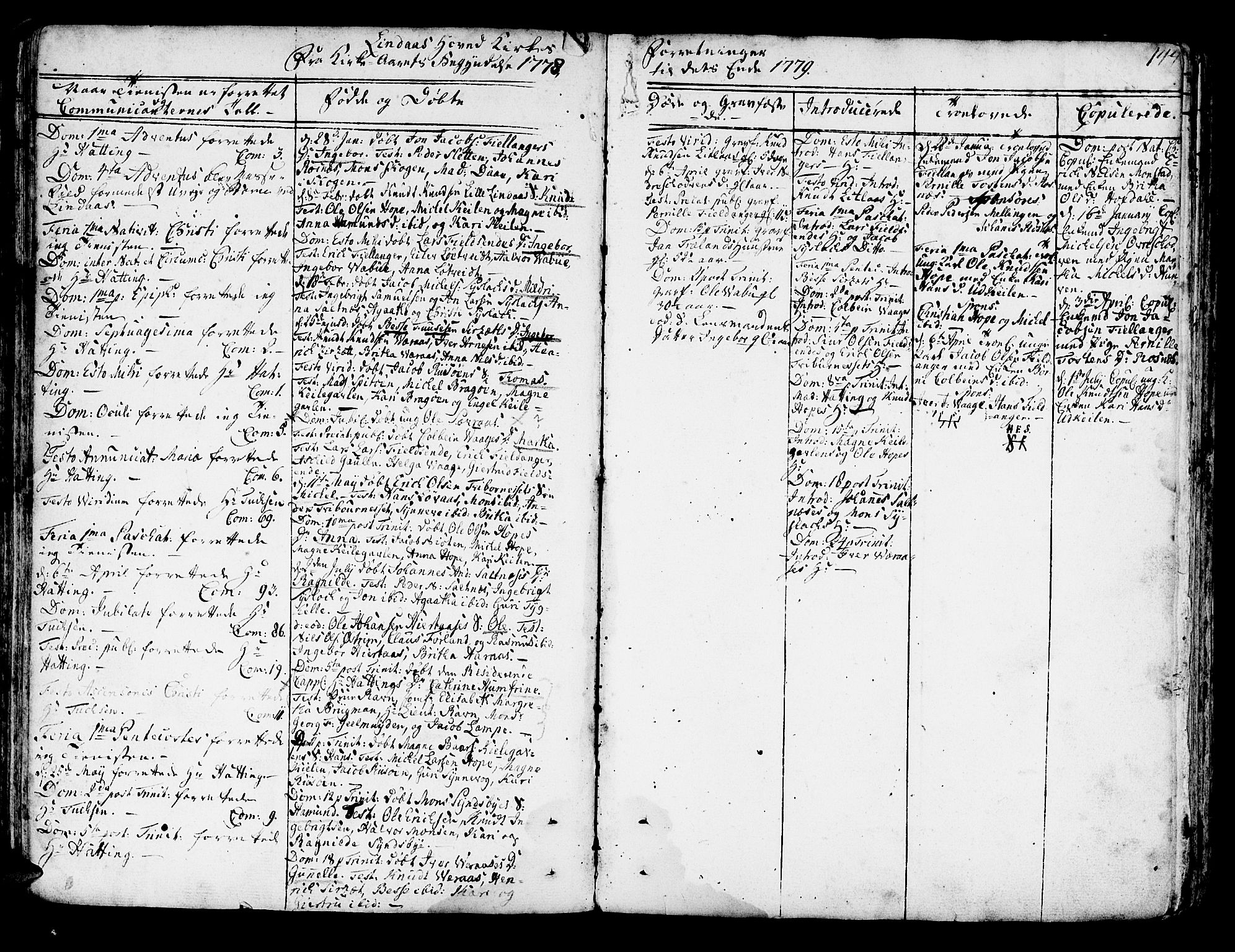 Lindås Sokneprestembete, SAB/A-76701/H/Haa: Parish register (official) no. A 4, 1764-1791, p. 144