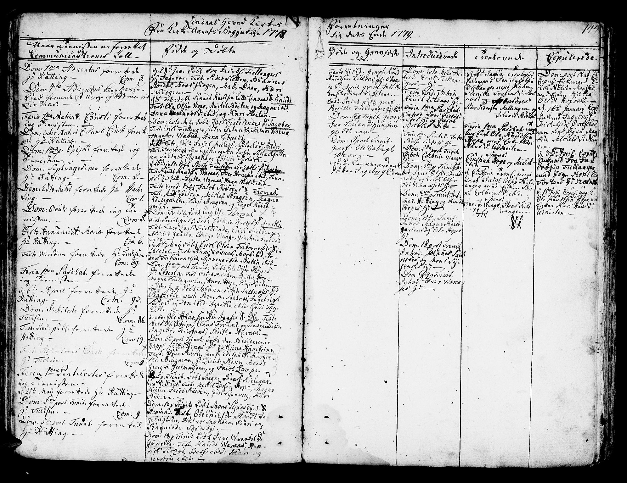 Lindås Sokneprestembete, AV/SAB-A-76701/H/Haa/Haaa/L0004: Parish register (official) no. A 4, 1764-1791, p. 144