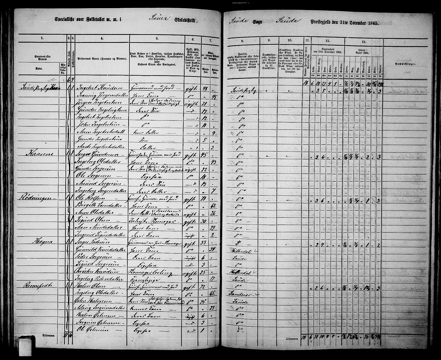 RA, 1865 census for Sauherad, 1865, p. 90