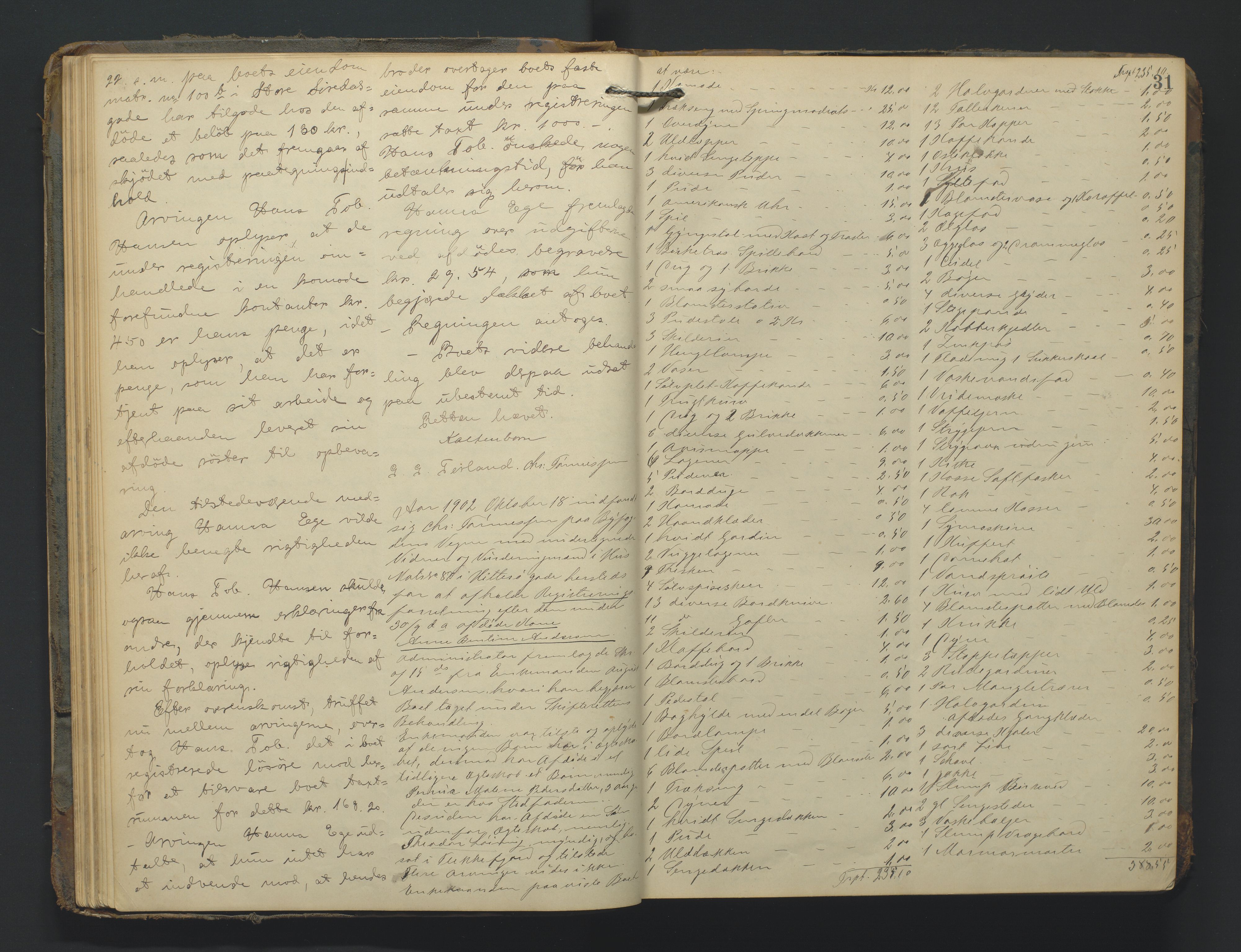 Flekkefjord byfogd, AV/SAK-1222-0002/H/Hc/L0004: Skifteprotokoll nr. 4, 1900-1913, p. 31