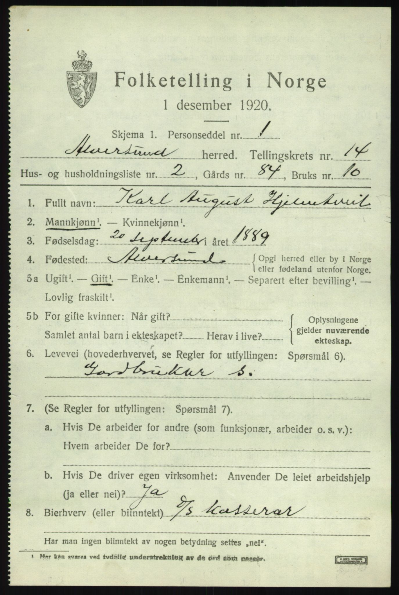 SAB, 1920 census for Alversund, 1920, p. 7678