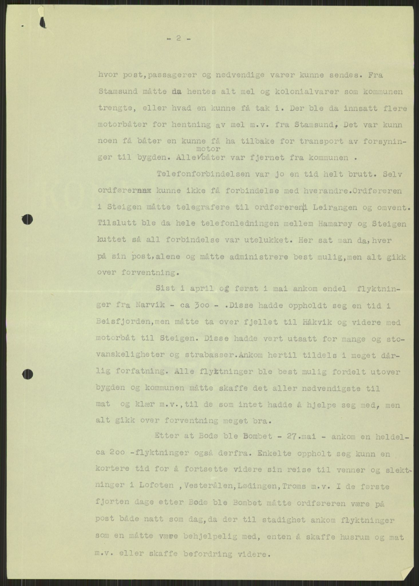 Forsvaret, Forsvarets krigshistoriske avdeling, AV/RA-RAFA-2017/Y/Ya/L0017: II-C-11-31 - Fylkesmenn.  Rapporter om krigsbegivenhetene 1940., 1940, p. 309