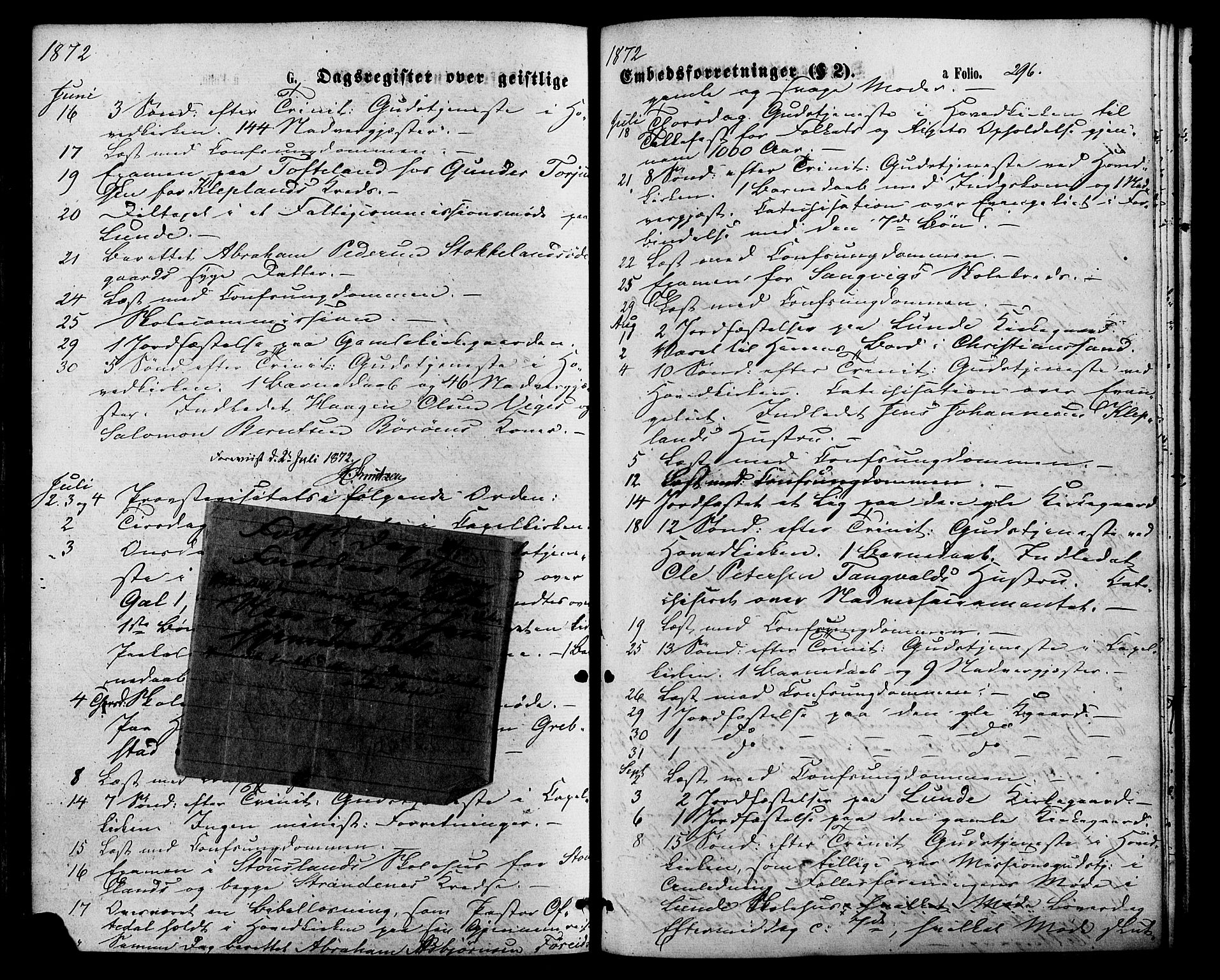 Søgne sokneprestkontor, SAK/1111-0037/F/Fa/Fab/L0011: Parish register (official) no. A 11, 1869-1879, p. 296