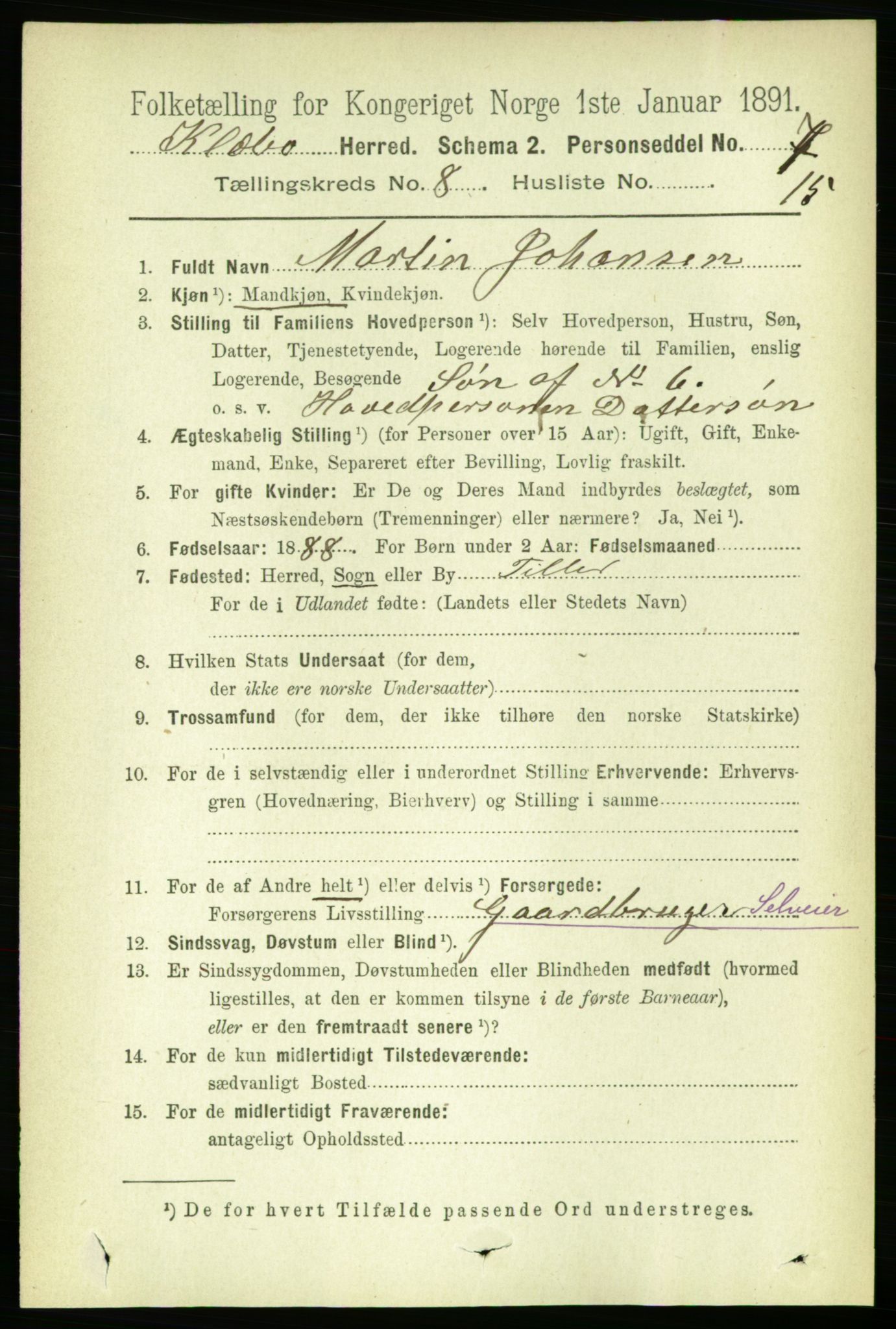 RA, 1891 census for 1662 Klæbu, 1891, p. 1629