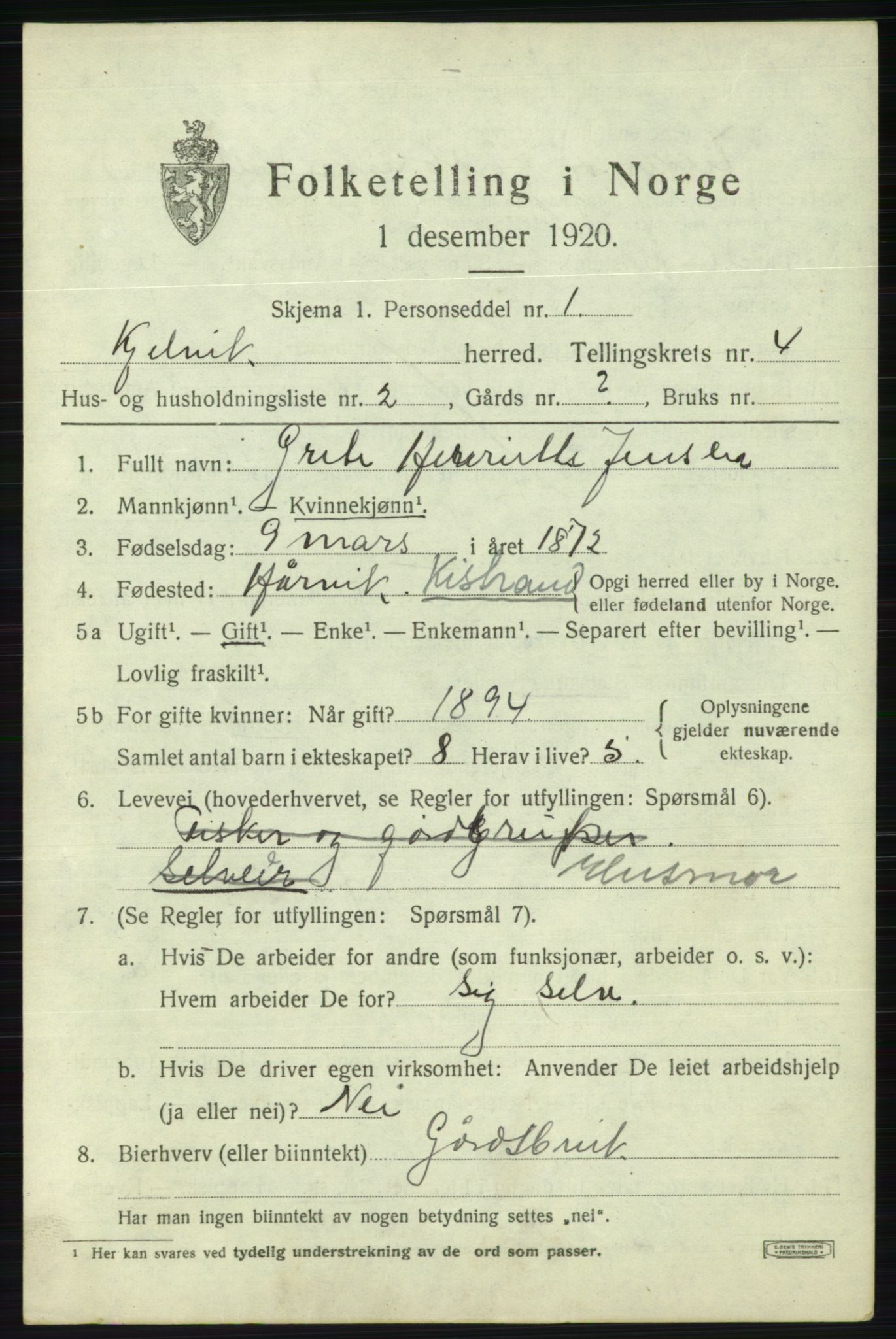 SATØ, 1920 census for Kjelvik, 1920, p. 1909