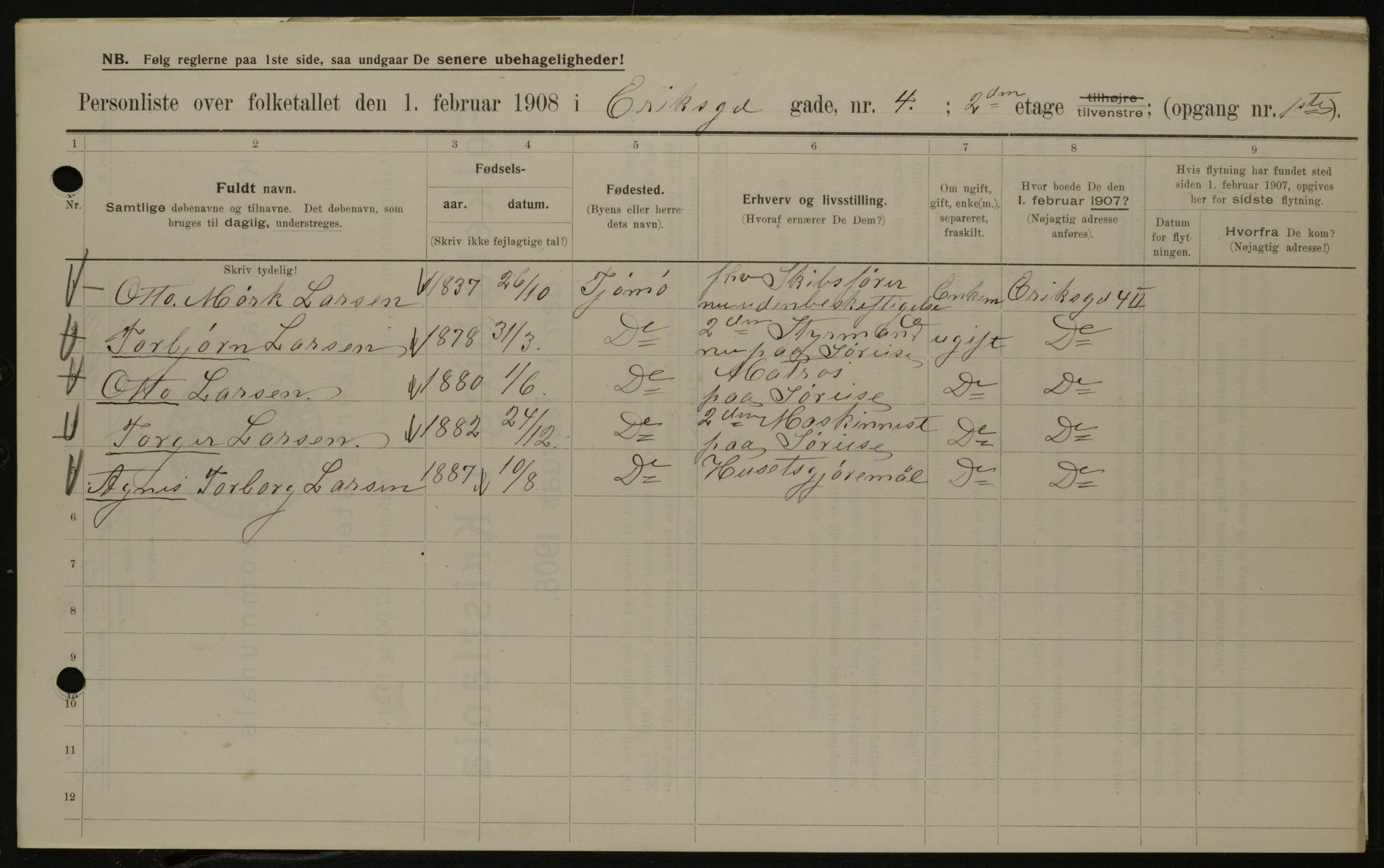 OBA, Municipal Census 1908 for Kristiania, 1908, p. 18004