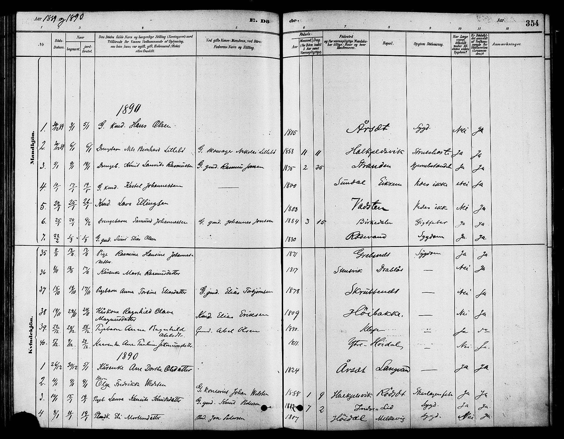 Ministerialprotokoller, klokkerbøker og fødselsregistre - Møre og Romsdal, AV/SAT-A-1454/511/L0141: Parish register (official) no. 511A08, 1878-1890, p. 354