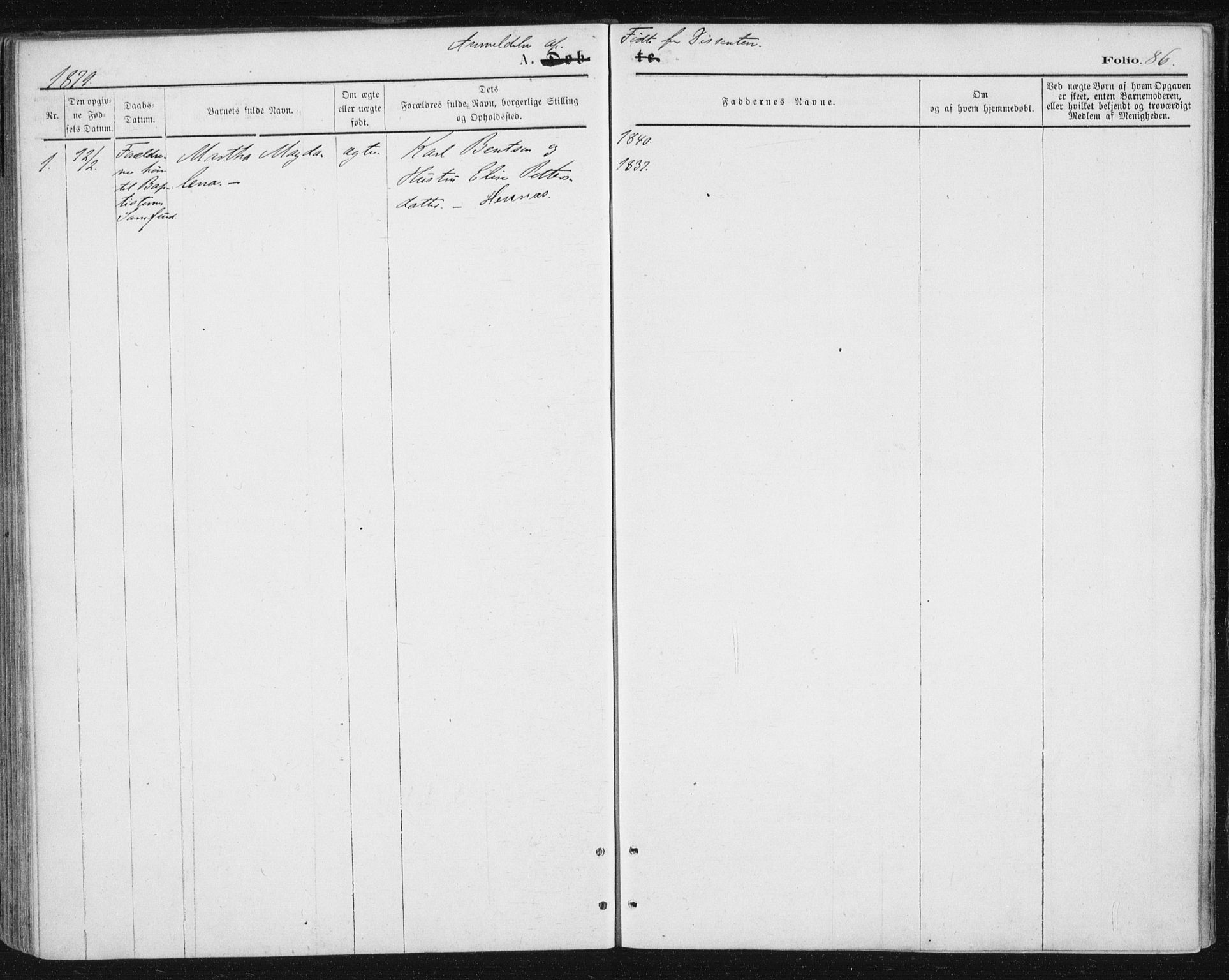 Ministerialprotokoller, klokkerbøker og fødselsregistre - Nordland, SAT/A-1459/888/L1243: Parish register (official) no. 888A09, 1876-1879, p. 86