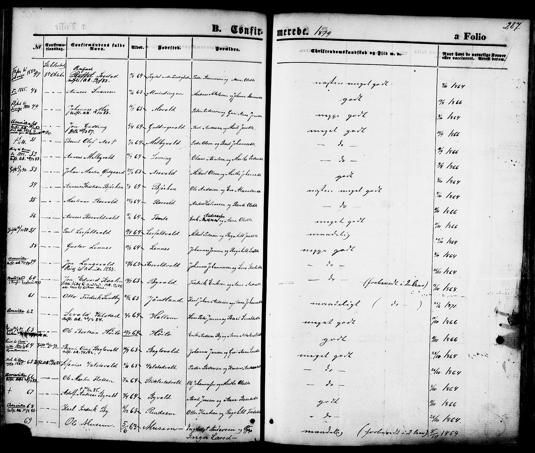 Ministerialprotokoller, klokkerbøker og fødselsregistre - Nord-Trøndelag, SAT/A-1458/723/L0242: Parish register (official) no. 723A11, 1870-1880, p. 287