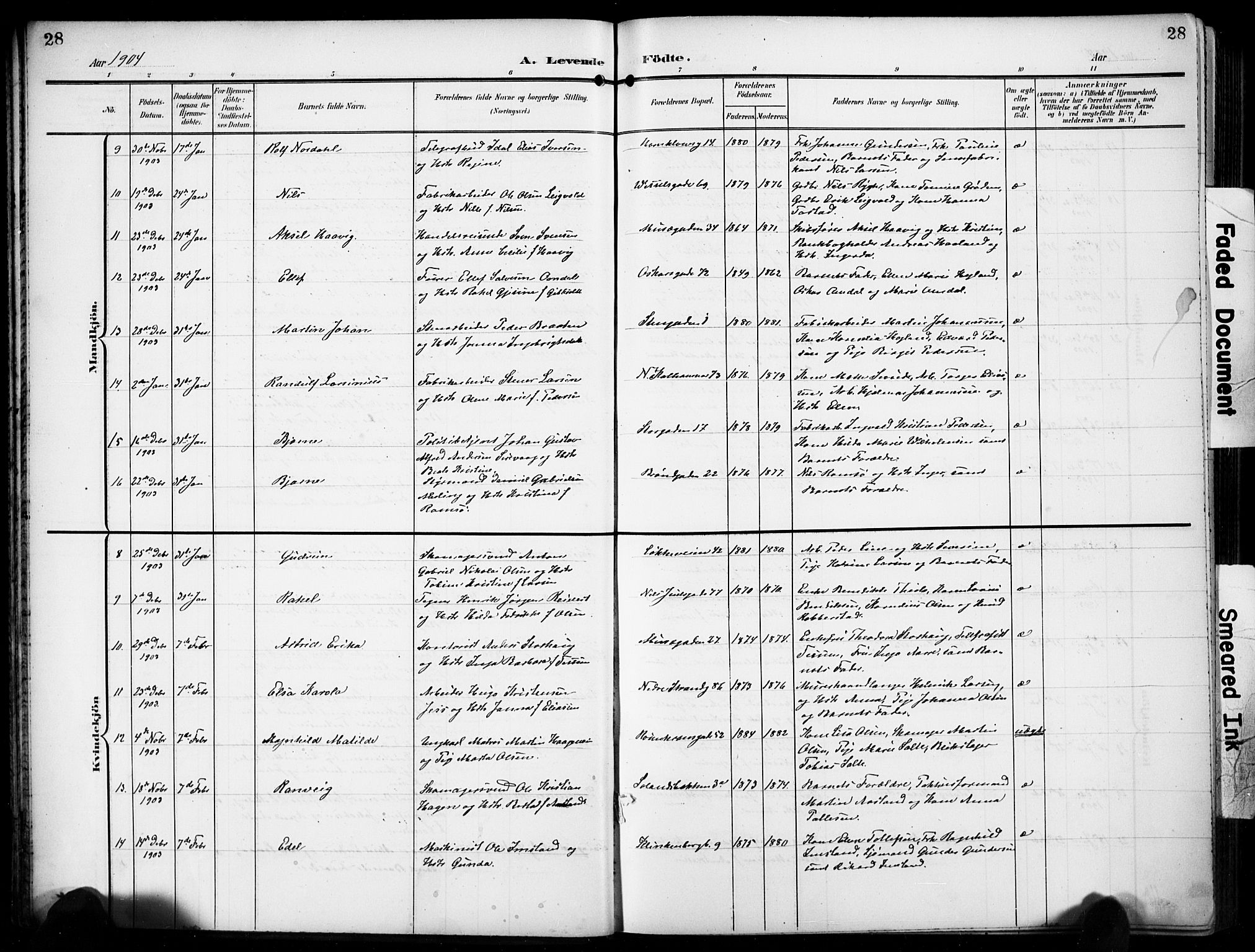 Domkirken sokneprestkontor, AV/SAST-A-101812/001/30/30BB/L0018: Parish register (copy) no. B 18, 1903-1915, p. 28