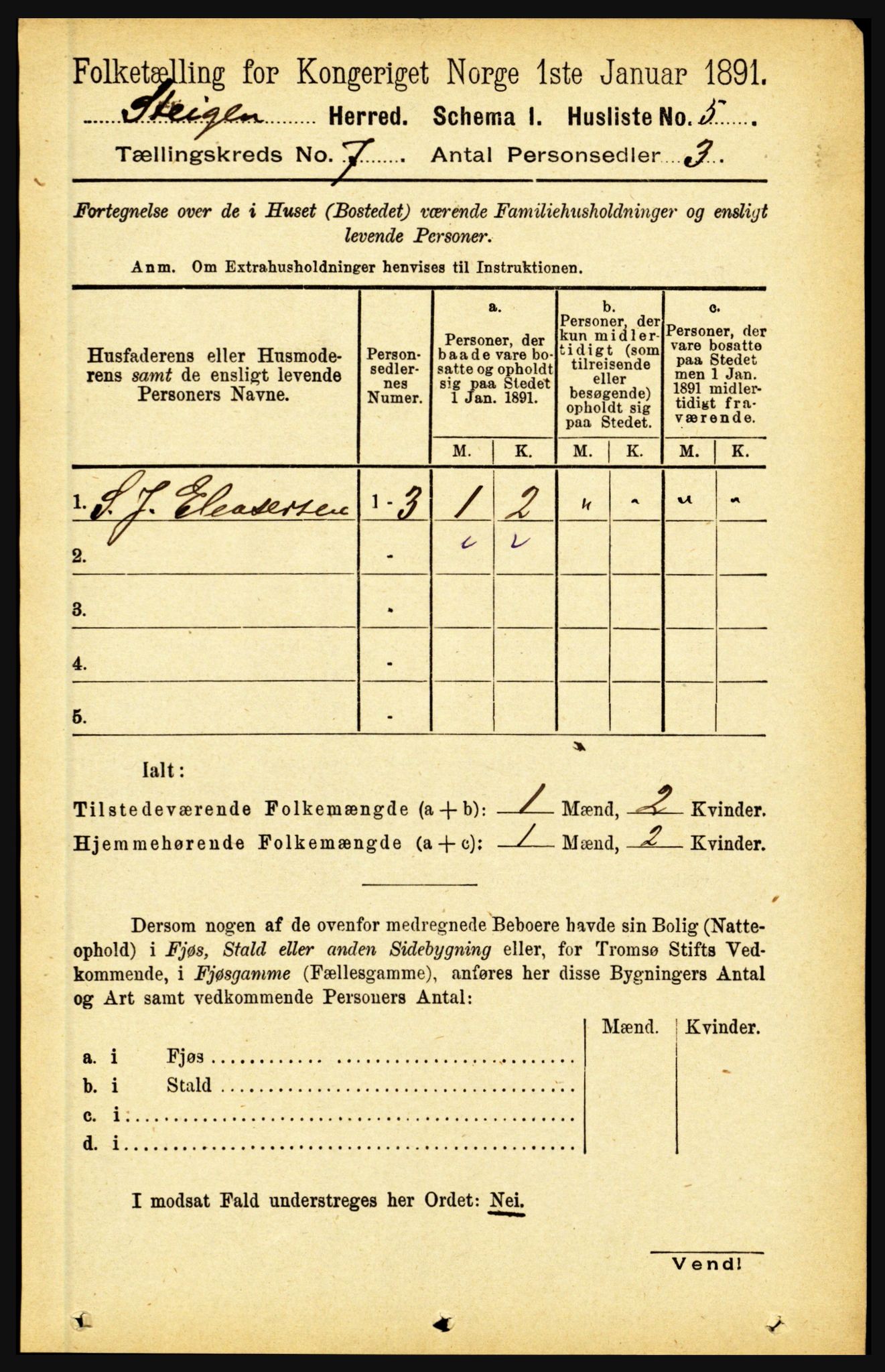 RA, 1891 census for 1848 Steigen, 1891, p. 2224