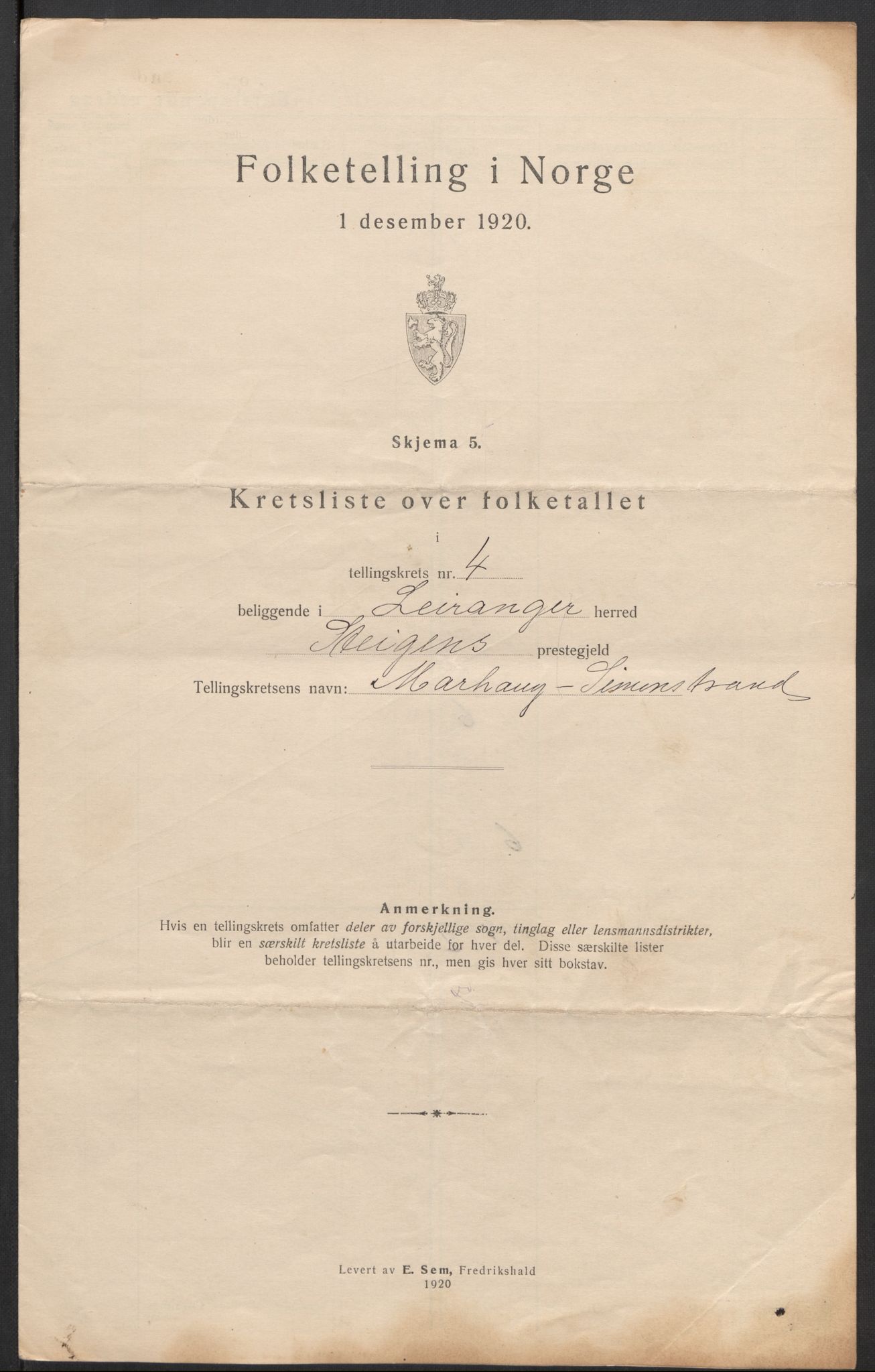 SAT, 1920 census for Leiranger, 1920, p. 15
