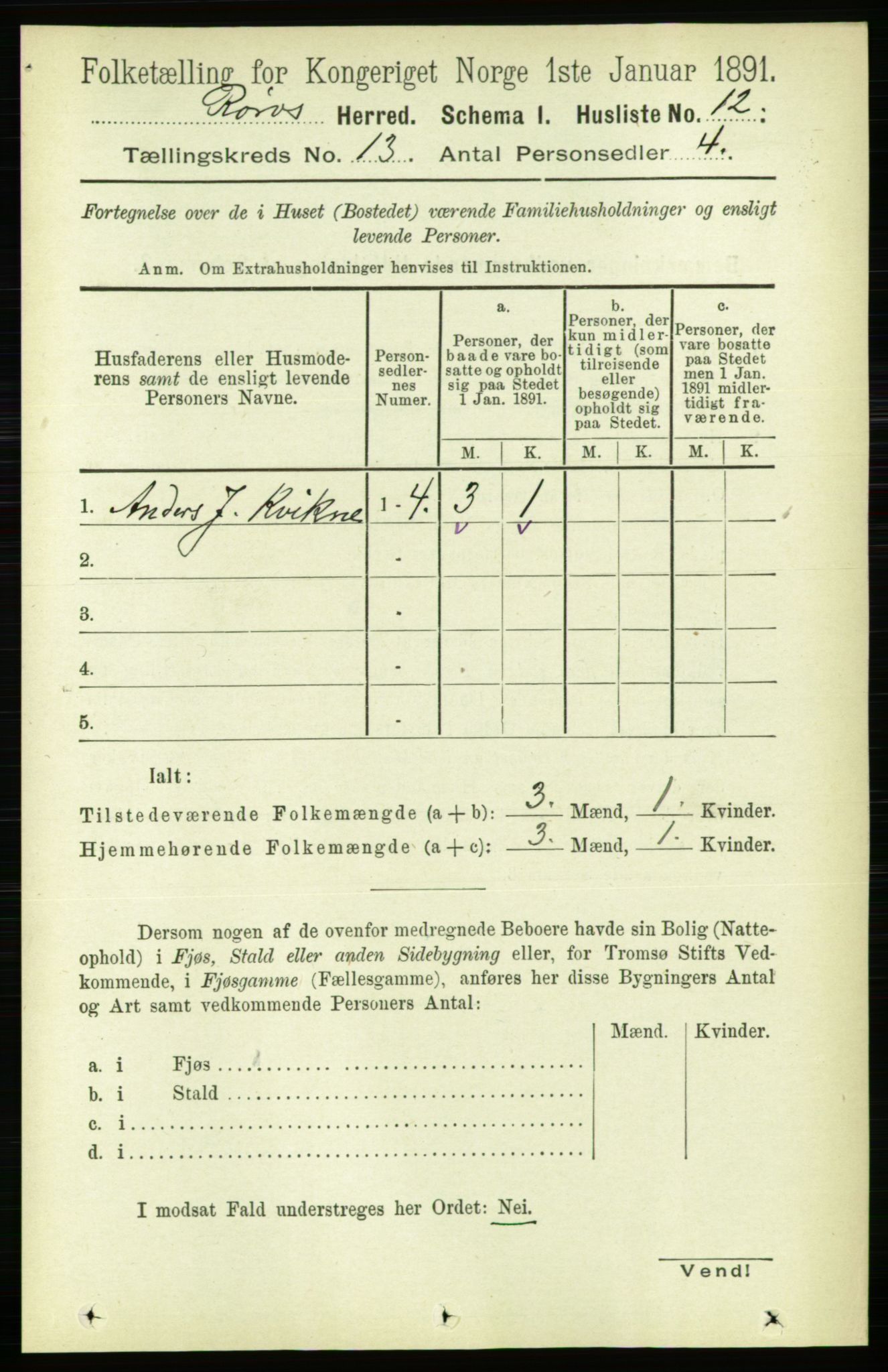 RA, 1891 census for 1640 Røros, 1891, p. 2520