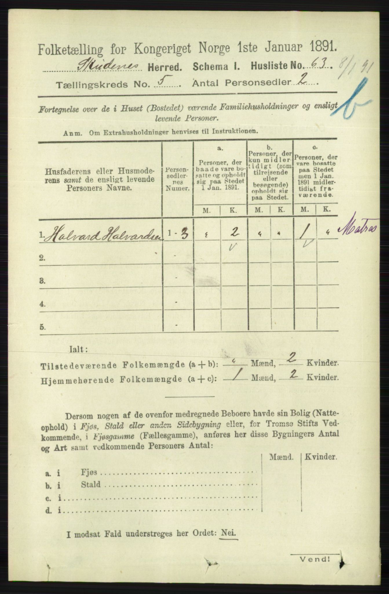 RA, 1891 census for 1150 Skudenes, 1891, p. 5228