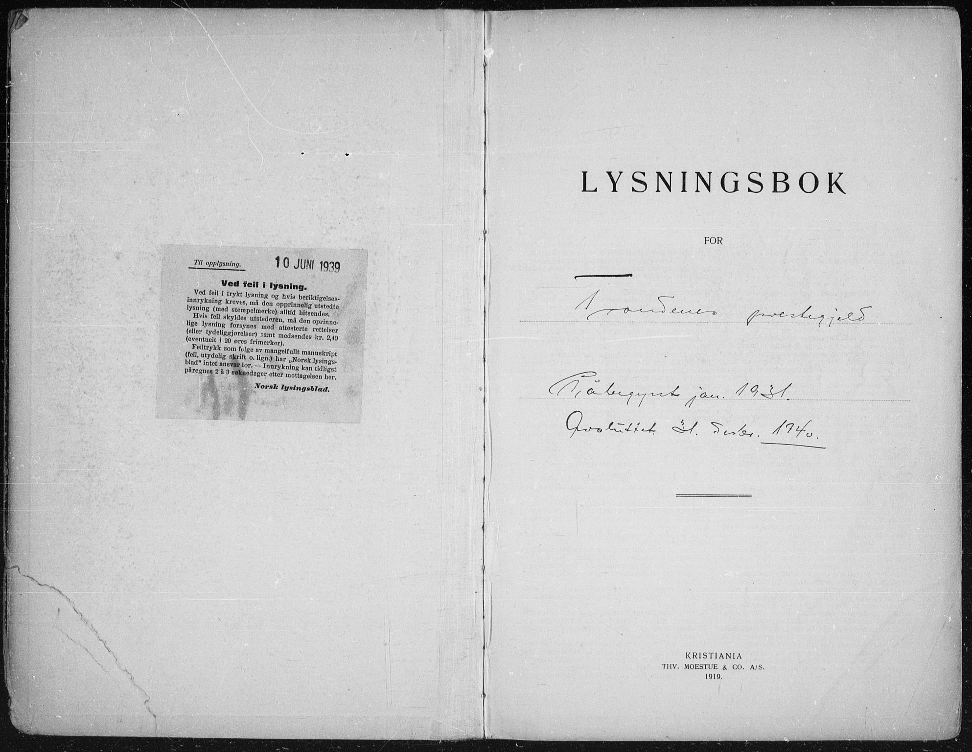 Trondenes sokneprestkontor, SATØ/S-1319/I/Ib/L0100: Banns register no. 100, 1931-1940