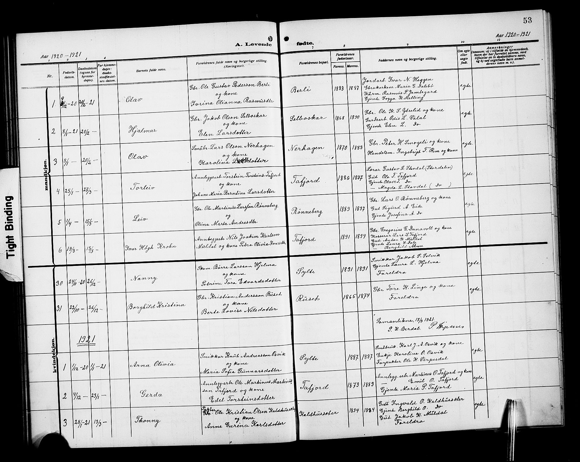 Ministerialprotokoller, klokkerbøker og fødselsregistre - Møre og Romsdal, SAT/A-1454/519/L0265: Parish register (copy) no. 519C06, 1911-1921, p. 53